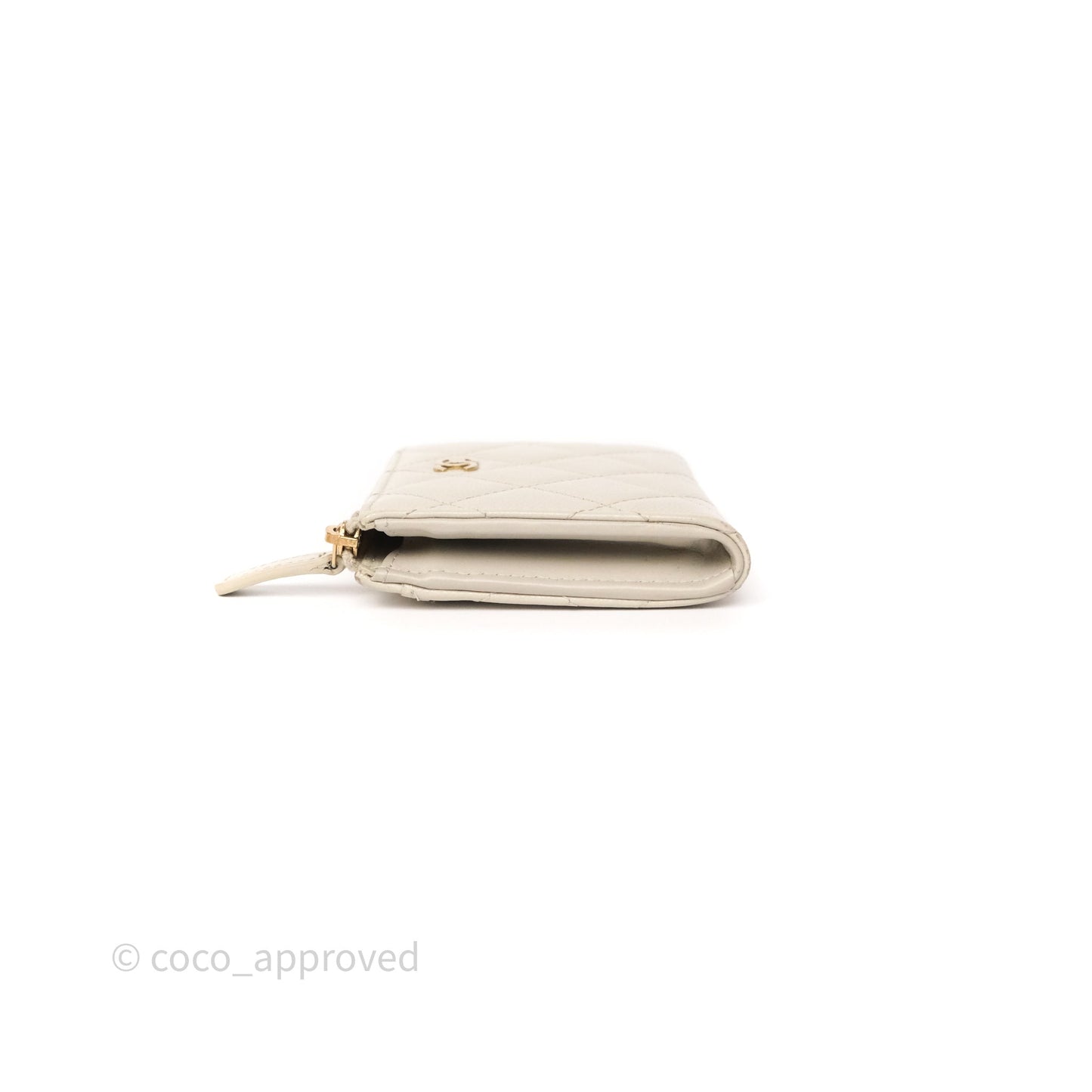 Chanel Zipper Card Holder Wallet Light Grey Caviar Gold Hardware