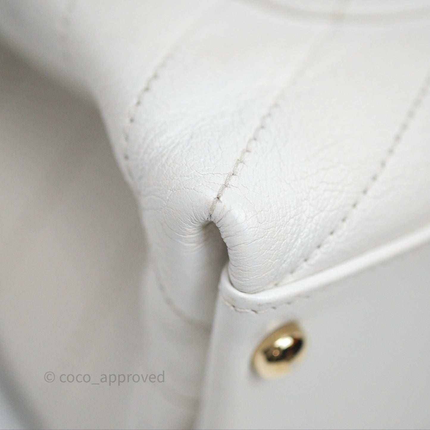 Chanel Small Chevron Chic Top Handle Flap White Calfskin Gold Hardware