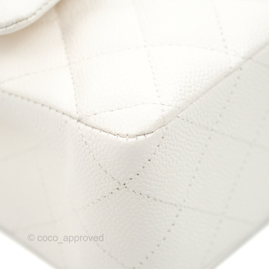 Chanel Classic M/L Medium Double Flap White Caviar Silver Hardware