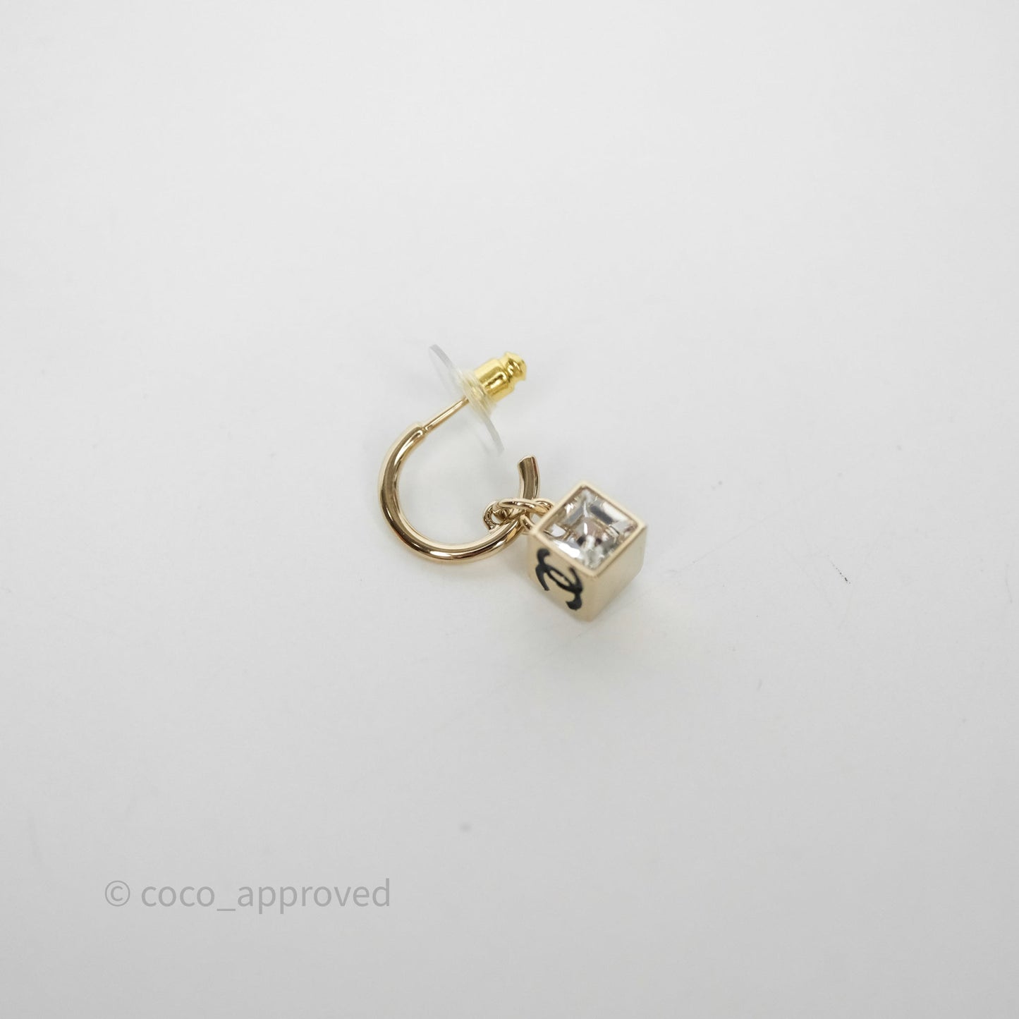 Chanel CC Crystal Square Drop Earrings Gold Tone 25C