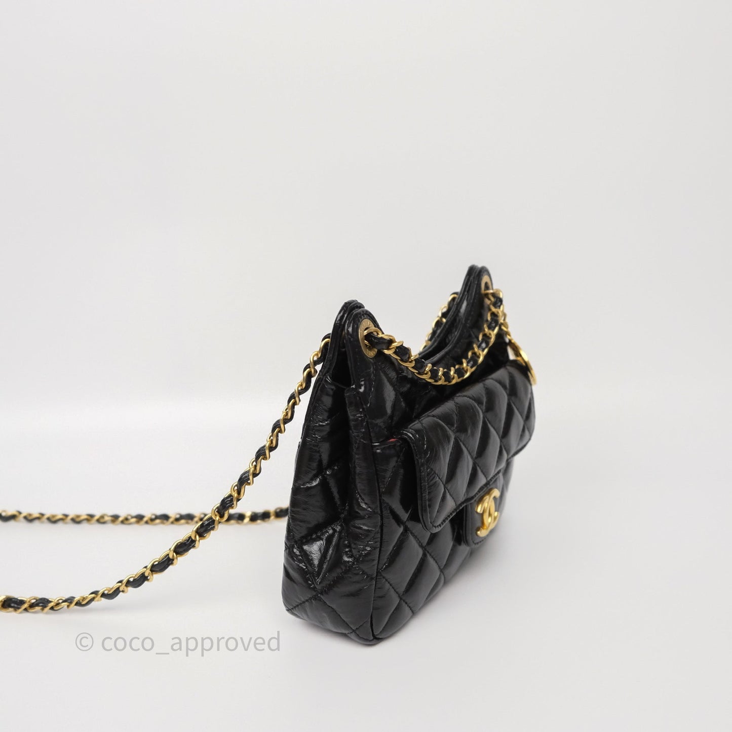 Chanel Small Hobo Black Shiny Crumpled Calfskin Aged Gold Hardware 23C