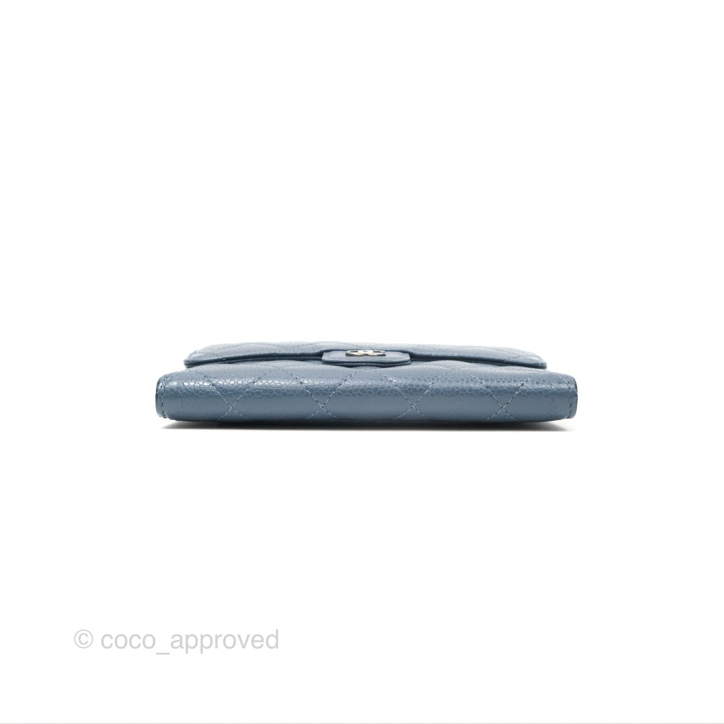 Chanel Quilted Small Flap Wallet Grey Blue Caviar Silver Hardware