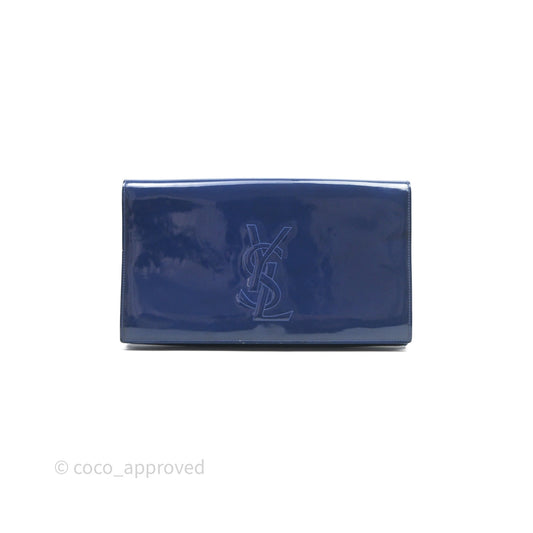 Saint Laurent Large Belle De Jour Clutch Blue Patent