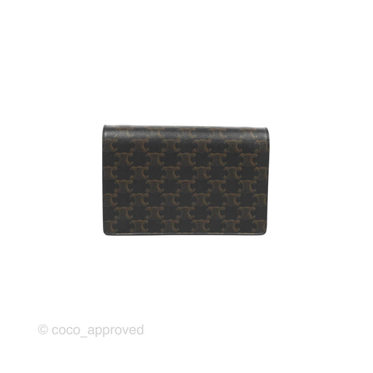 Celine Wallet On Strap Triomphe Canvas Tan Lambskin