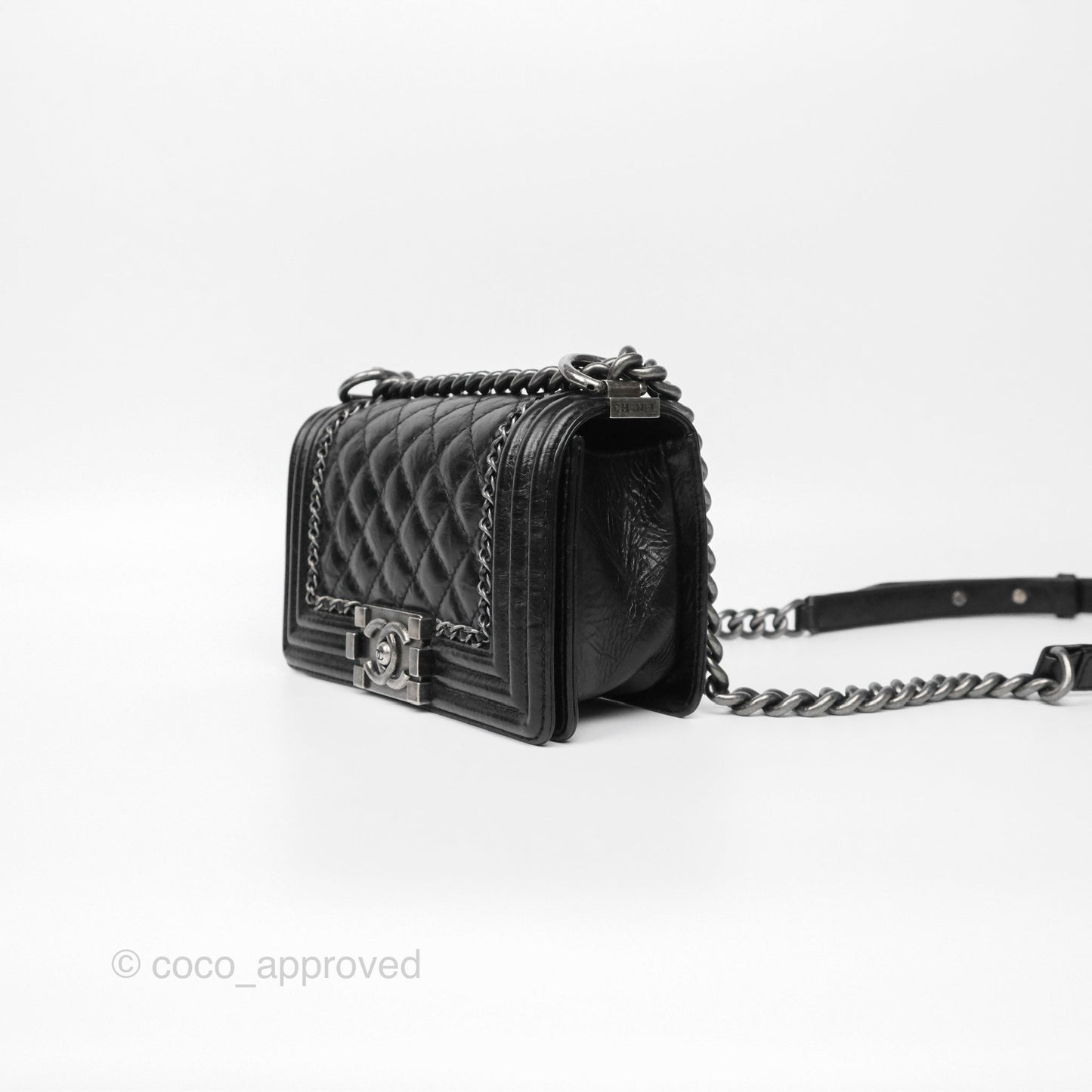 Chanel Small Chain Around Boy Quilted Black Aged Calfskin Ruthenium Hardware