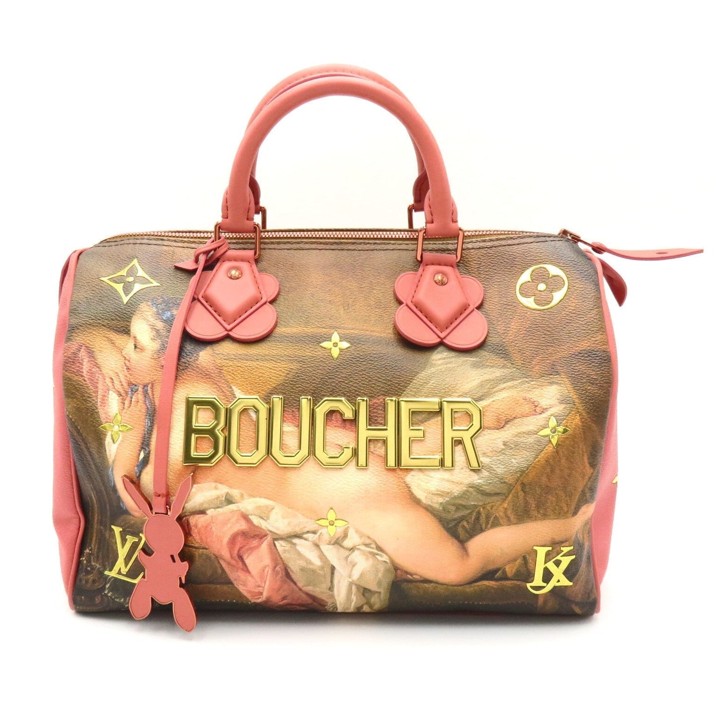 Louis Vuitton Bushe Speedy 30 Handbag Bag PVC ted Canvas Musters Collection  Pink / Multicolor M43353
