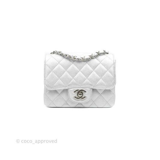Chanel Classic Quilted Mini Square Flap Silver Lambskin Silver Hardware