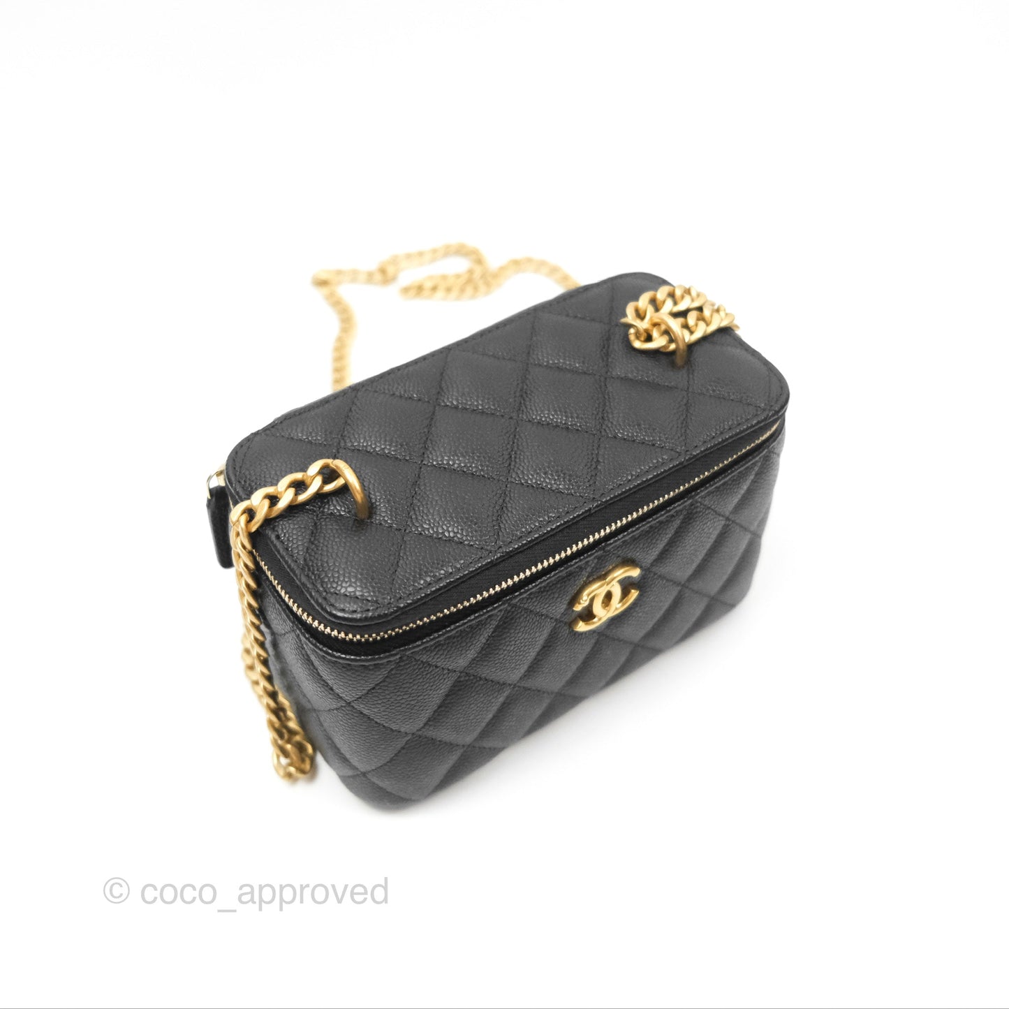 Chanel Vanity with Heart Adjustable Chain Black Caviar Aged Gold Hardware