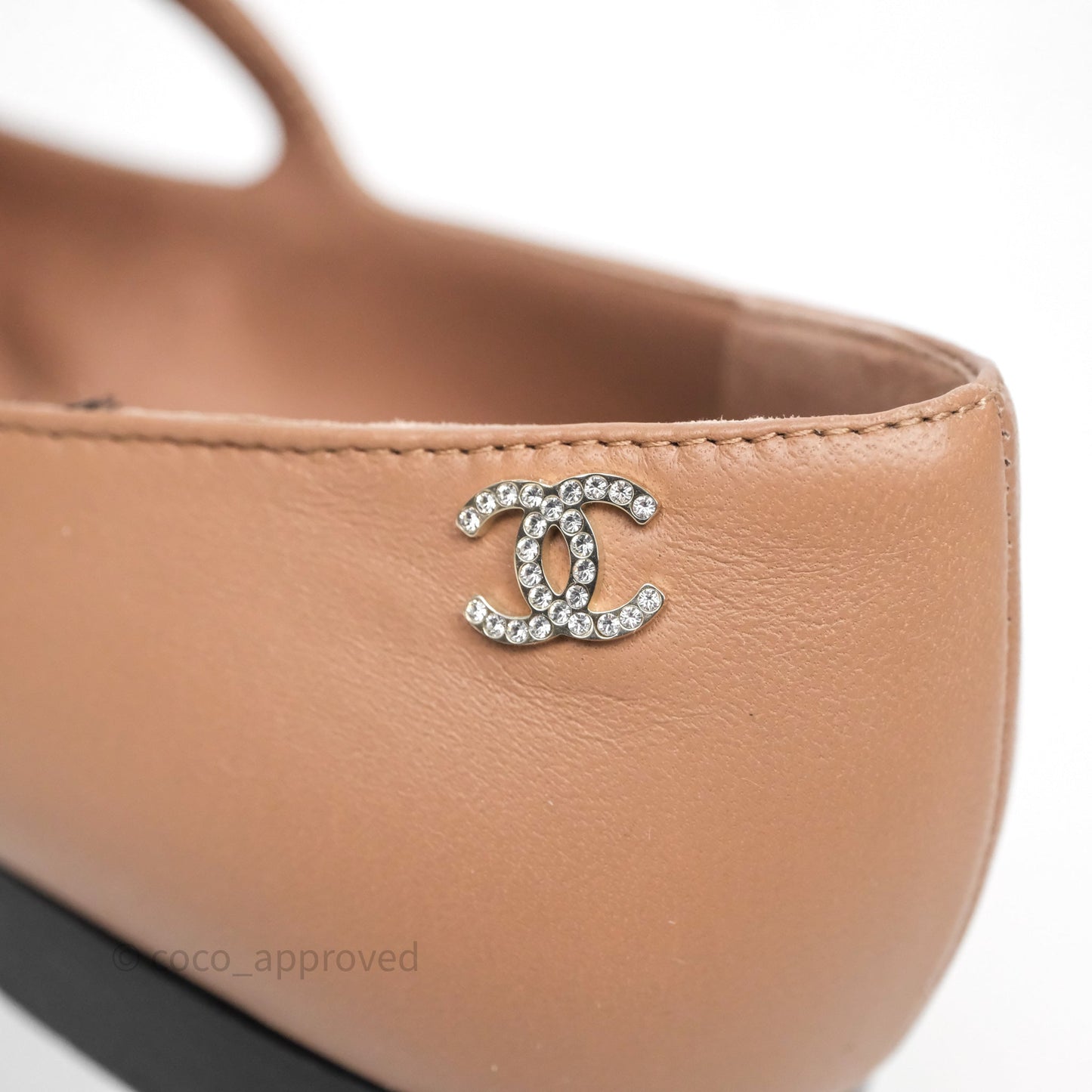 Chanel Crystal CC Flats Dark Beige/ Black Size 38.5