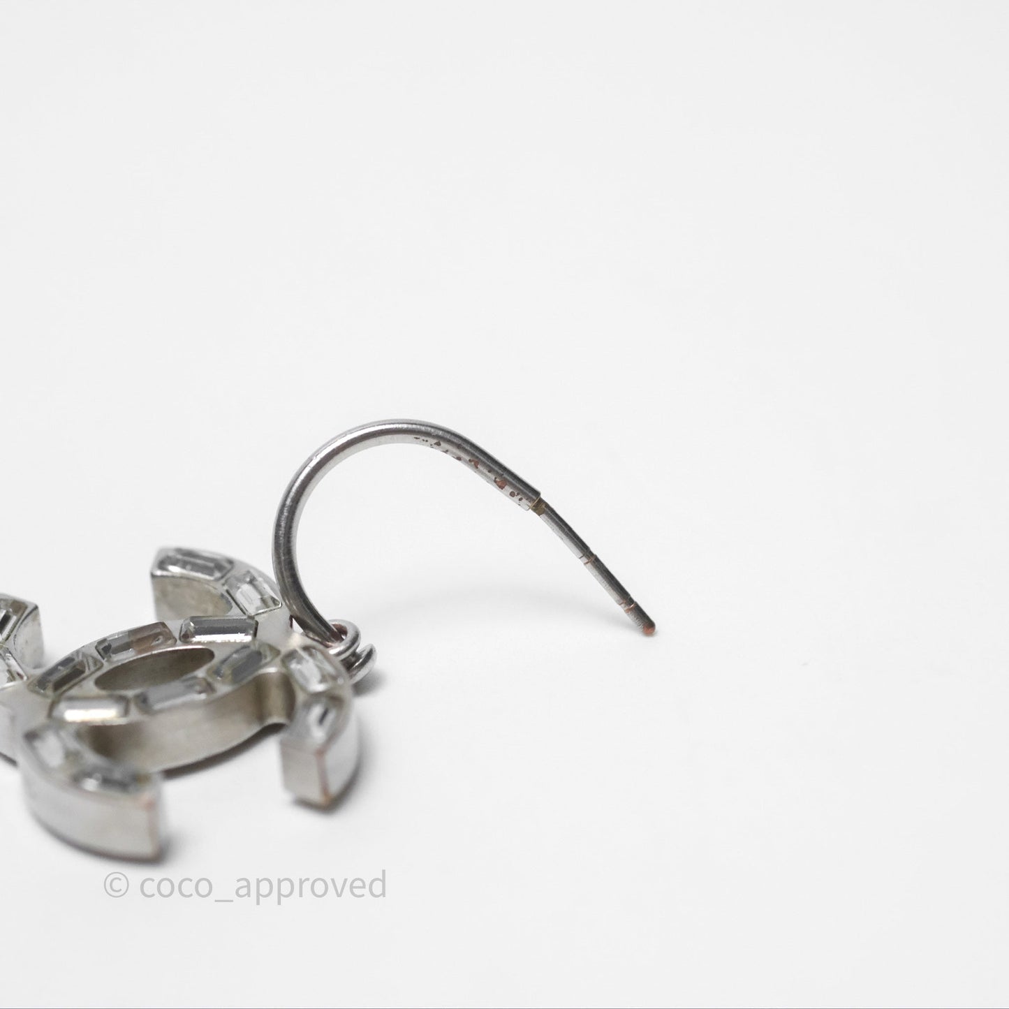 Chanel CC Crystal Drop Earrings Silver Tone 12C