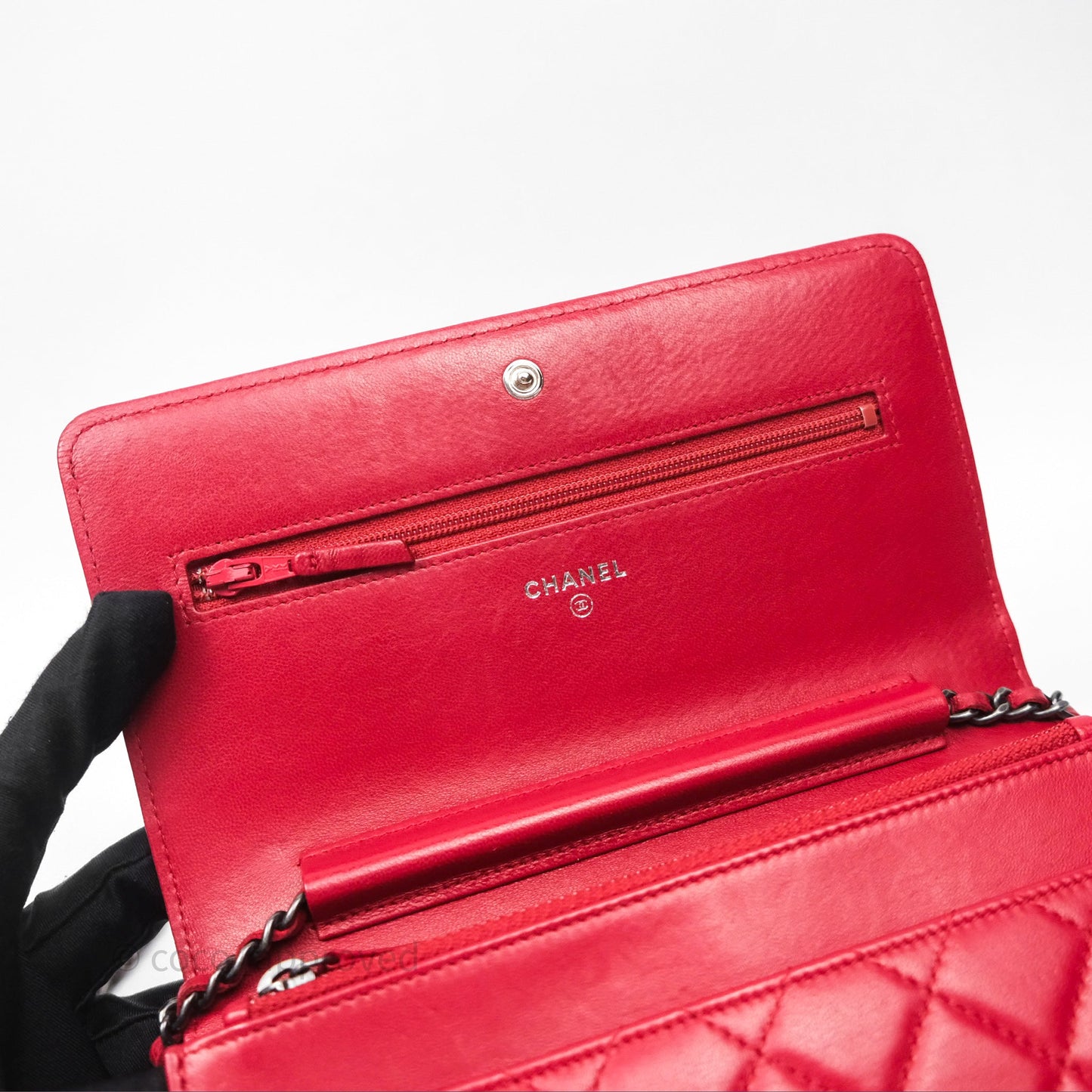 Chanel Boy Wallet on Chain WOC Red Lambskin Ruthenium Hardware