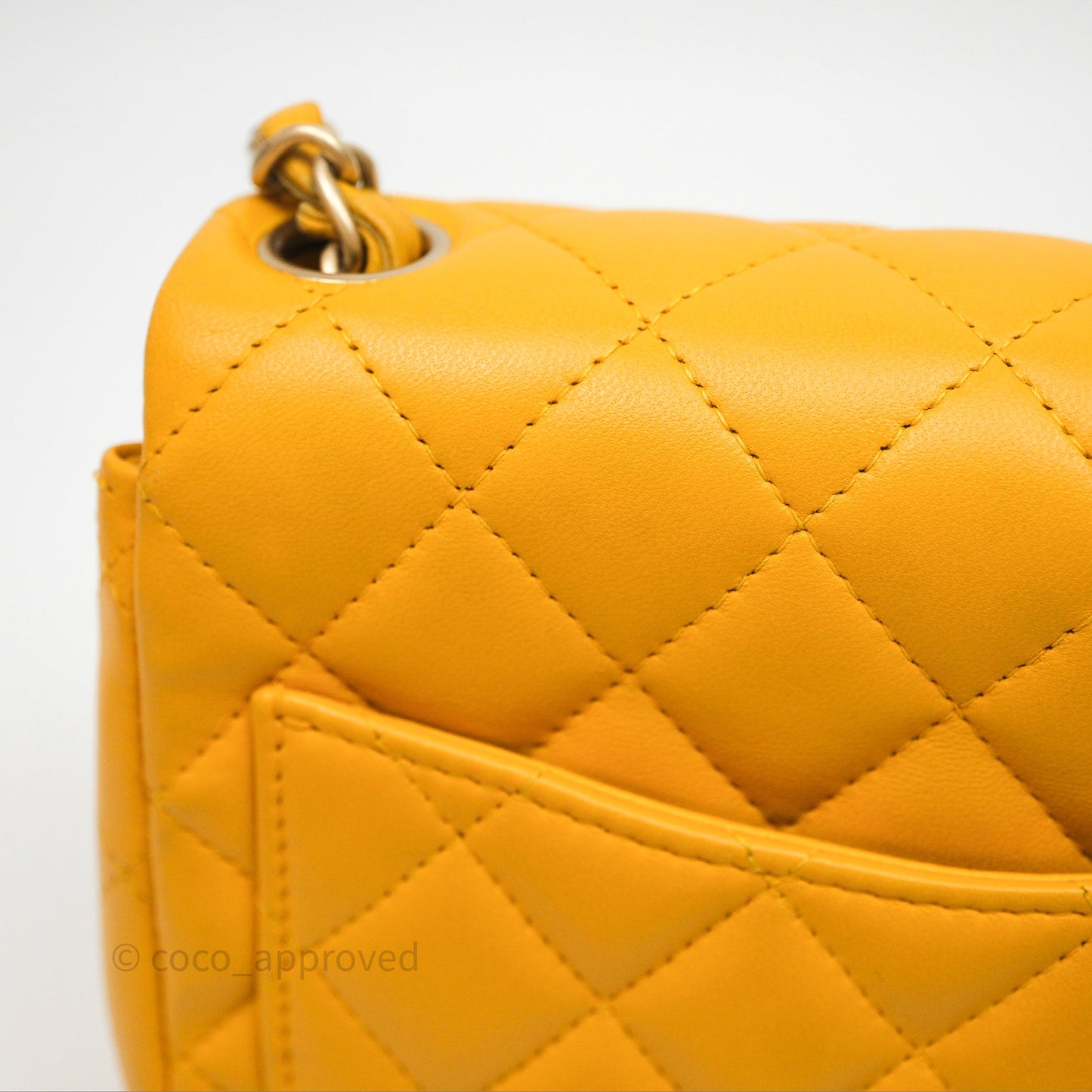 Chanel Mini Square Flap Quilted Yellow Lambskin Gold Hardware