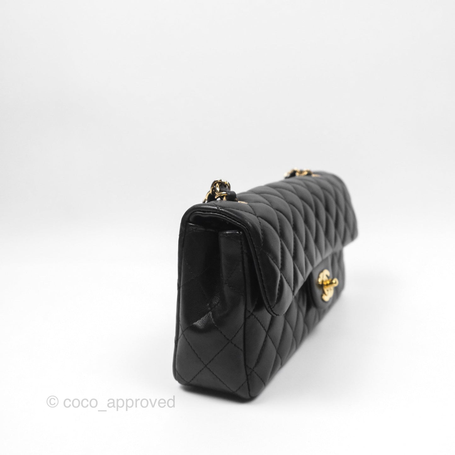 Chanel Quilted East West Flap Bag Black Lambskin Gold Hardware