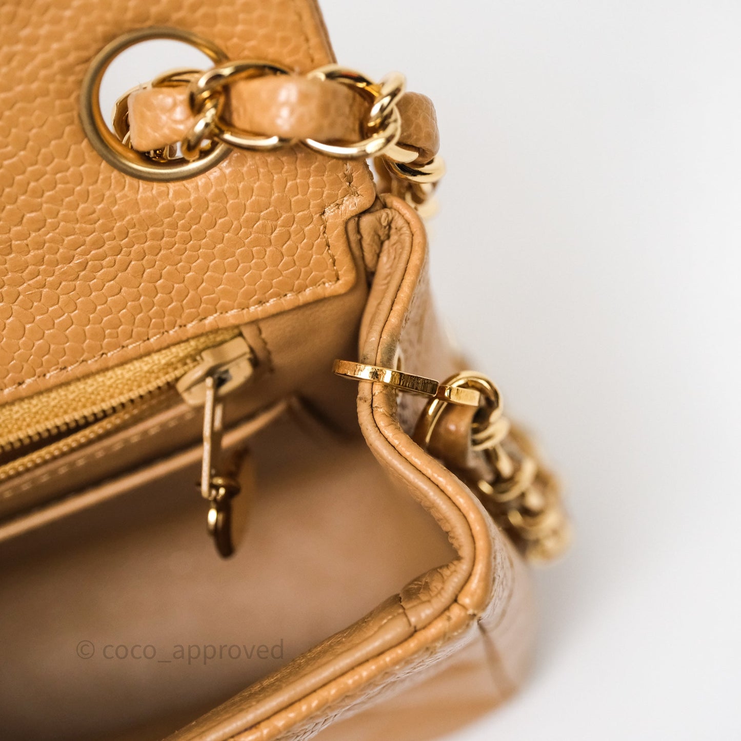 Chanel Vintage Mini Square Beige Caviar Gold Hardware