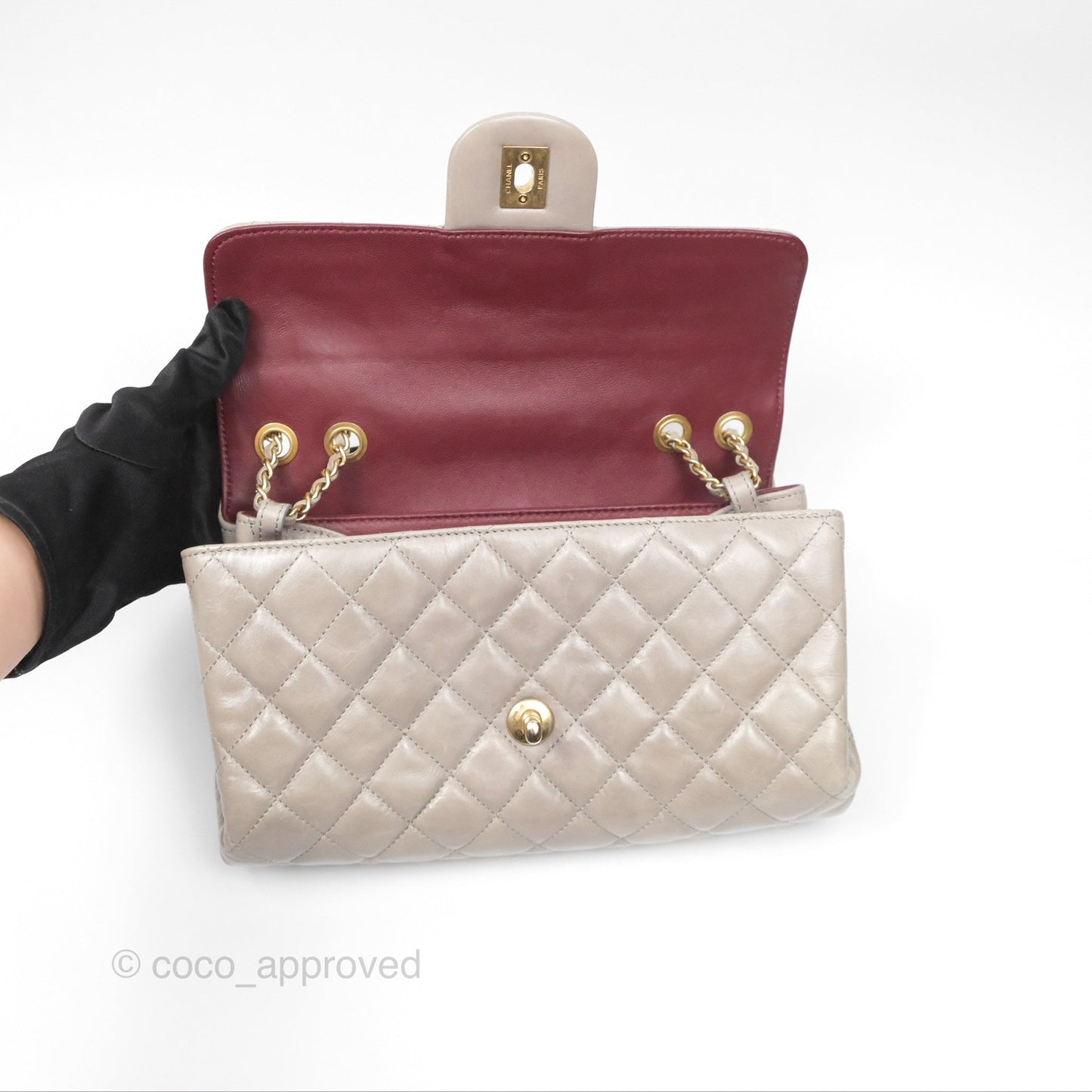 Chanel Accordion Flap Bag Taupe Crinkled Glazed Calfskin