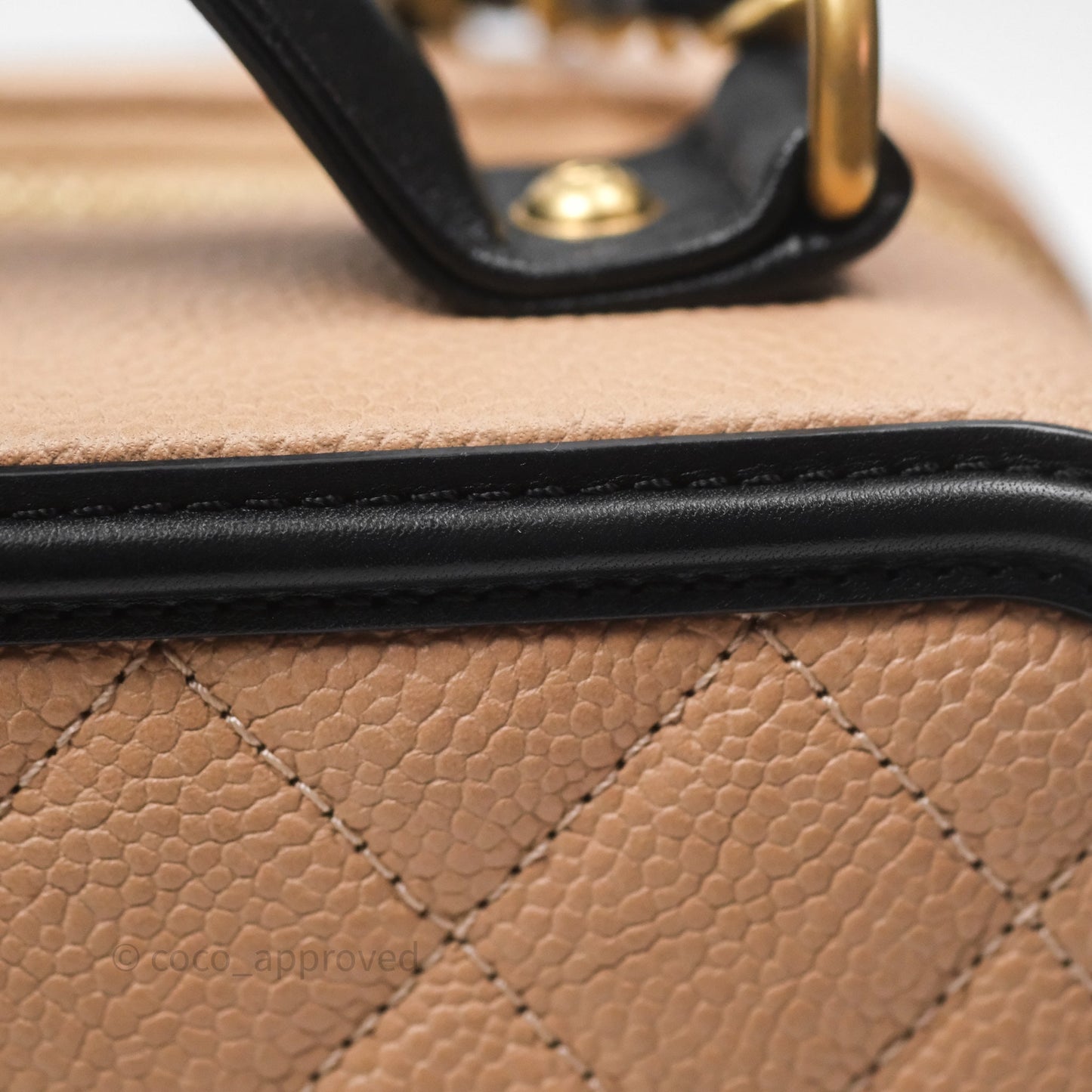 Chanel Quilted Medium CC Filigree Vanity Case Beige Caviar Gold Hardware