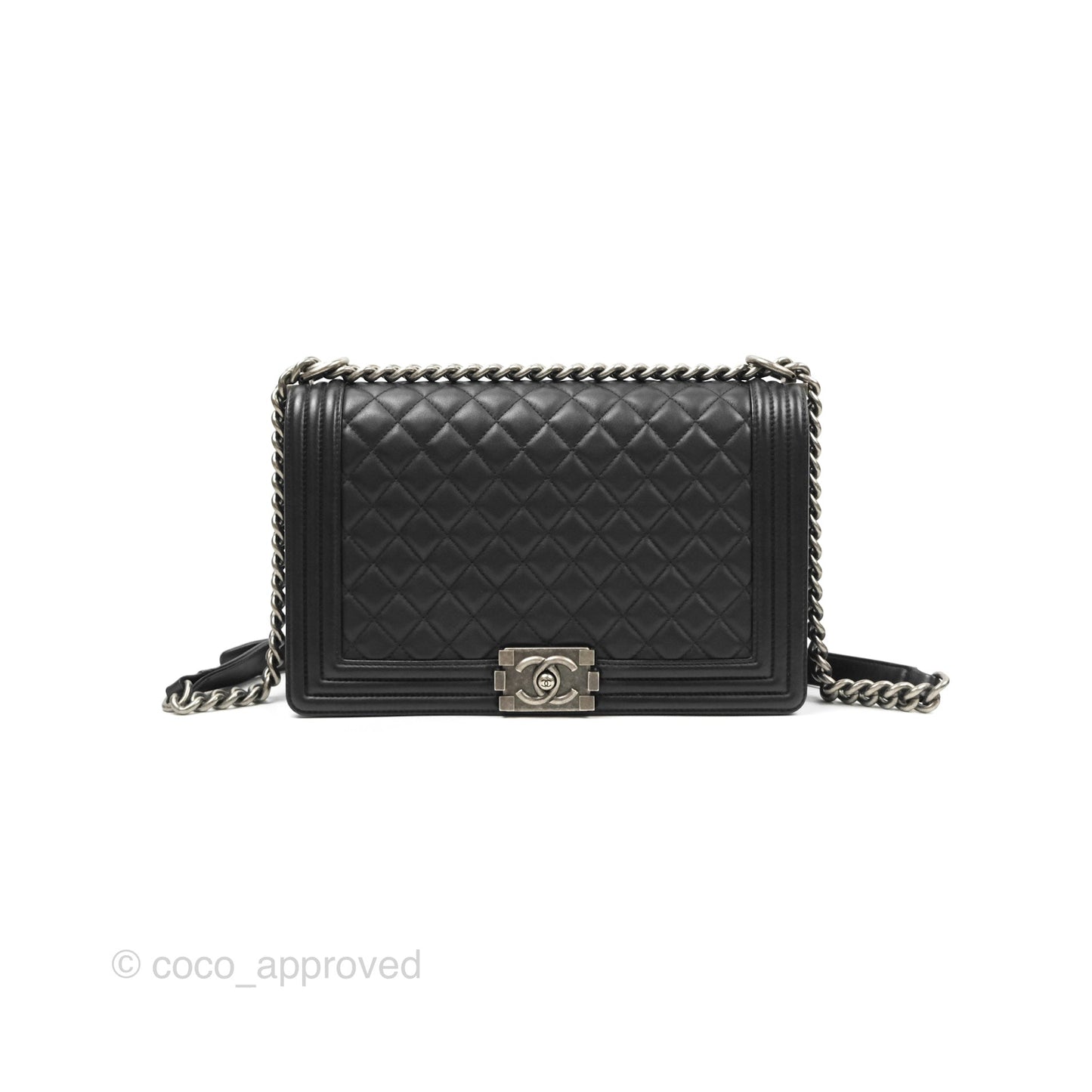 Chanel Quilted New Medium Boy Black Lambskin Ruthenium Hardware