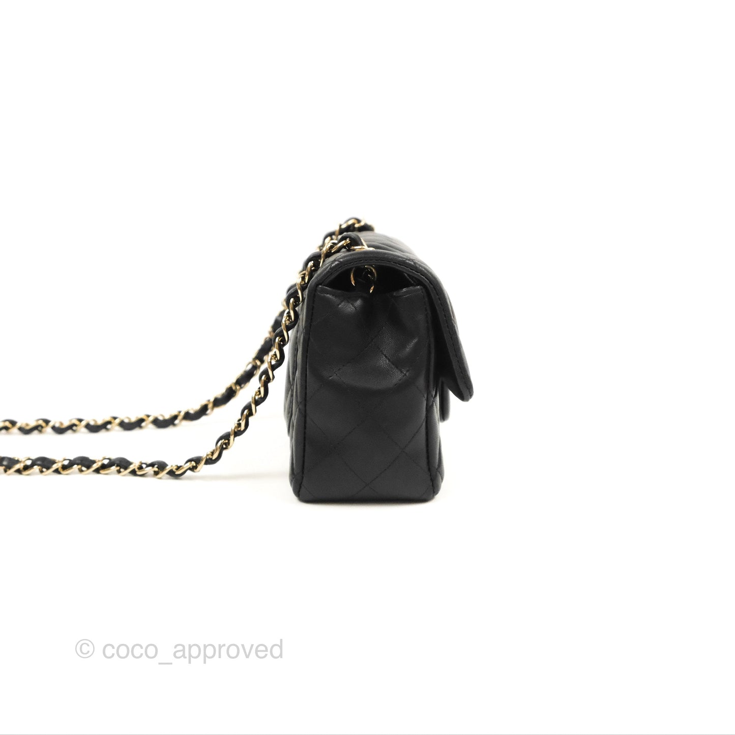 Chanel Quilted Mini Rectangular Flap Black Lambskin Gold Hardware