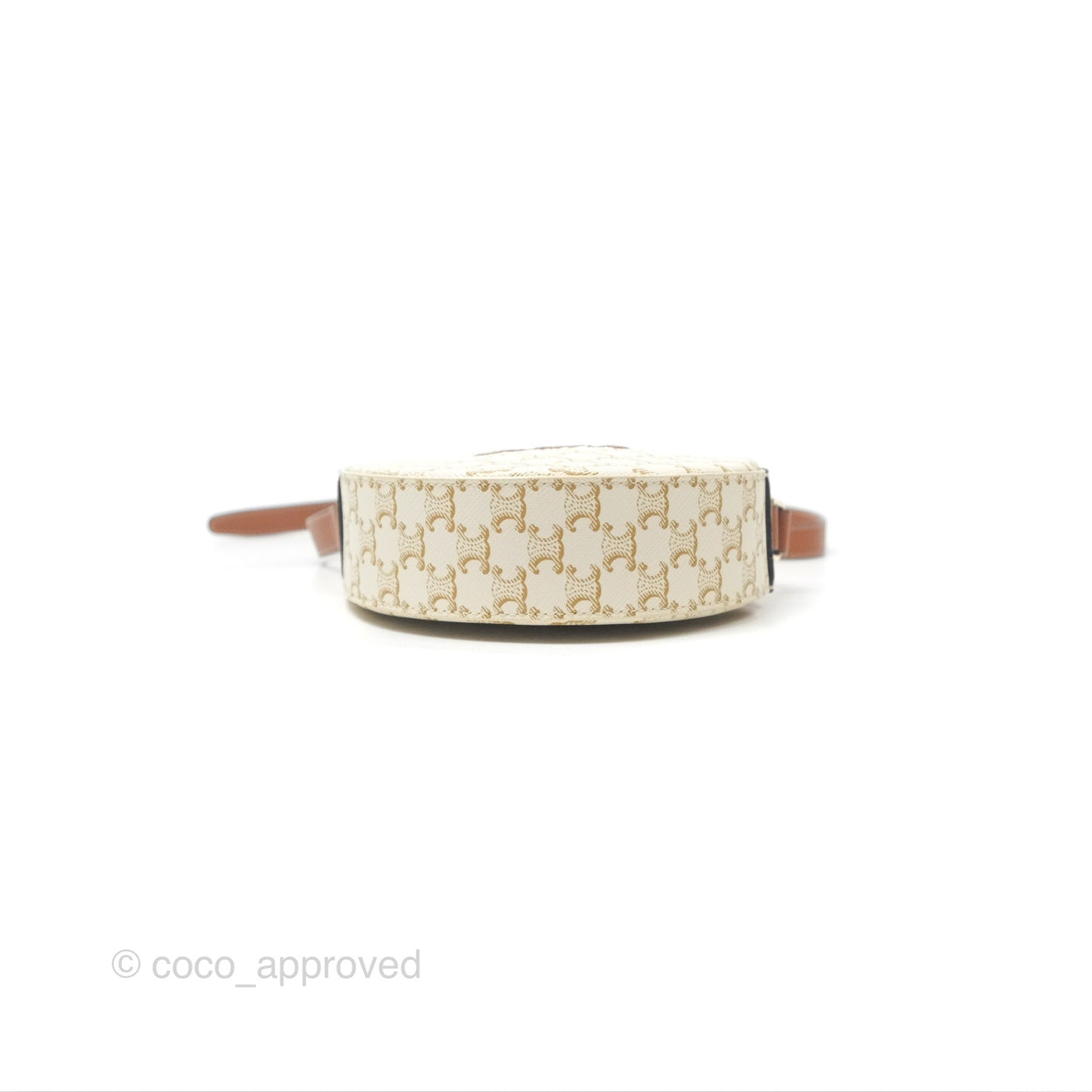 Celine Round Purse on Strap Triomphe Canvas White Tan