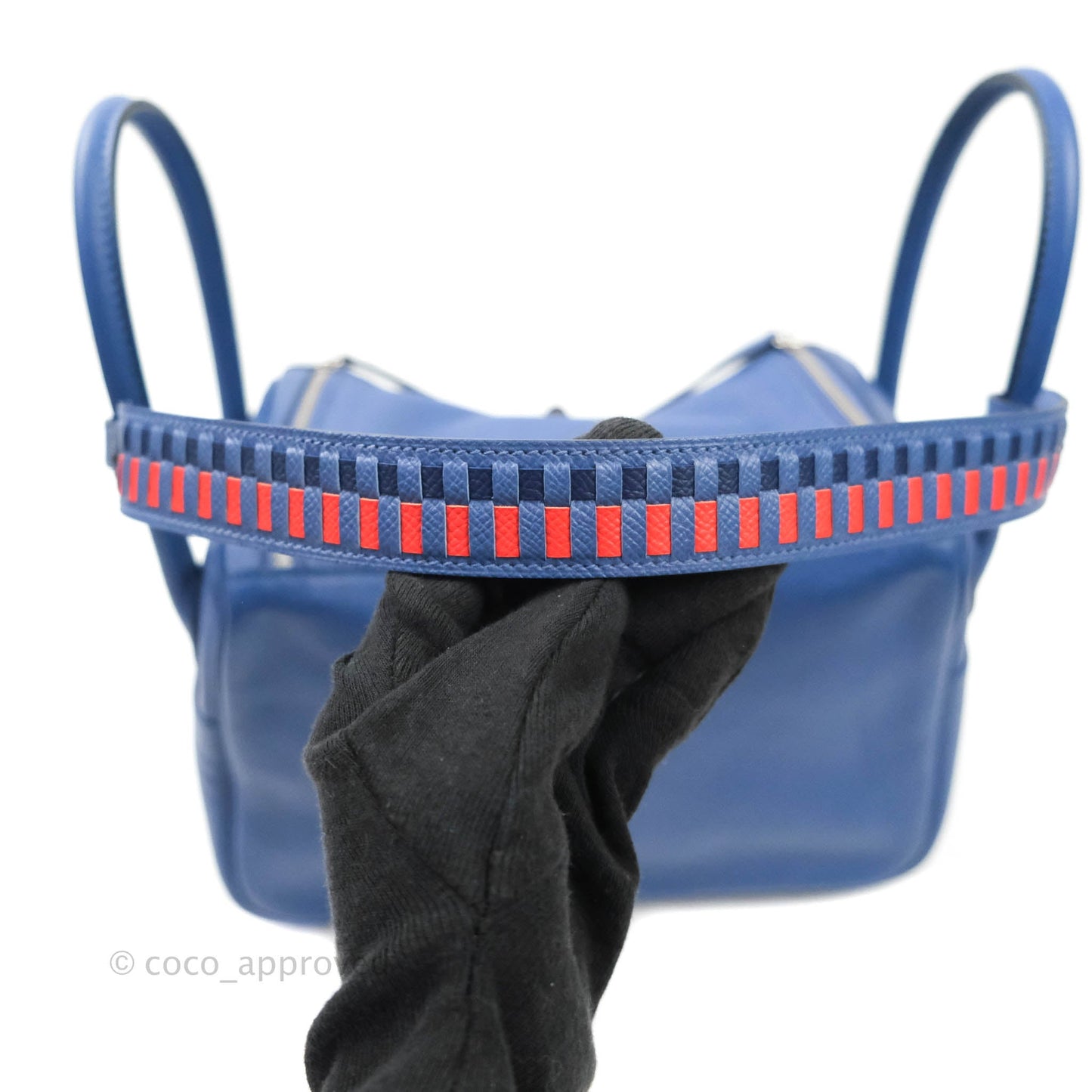 Hermès Lindy 26 Tressage de Cuir Swift Bleu Brighton Palladium Hardware