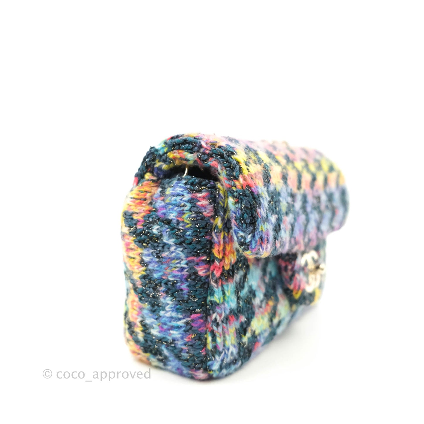 Chanel Mini Rectangular Rainbow Houndstooth Wool Tweed Flap Gold Hardware