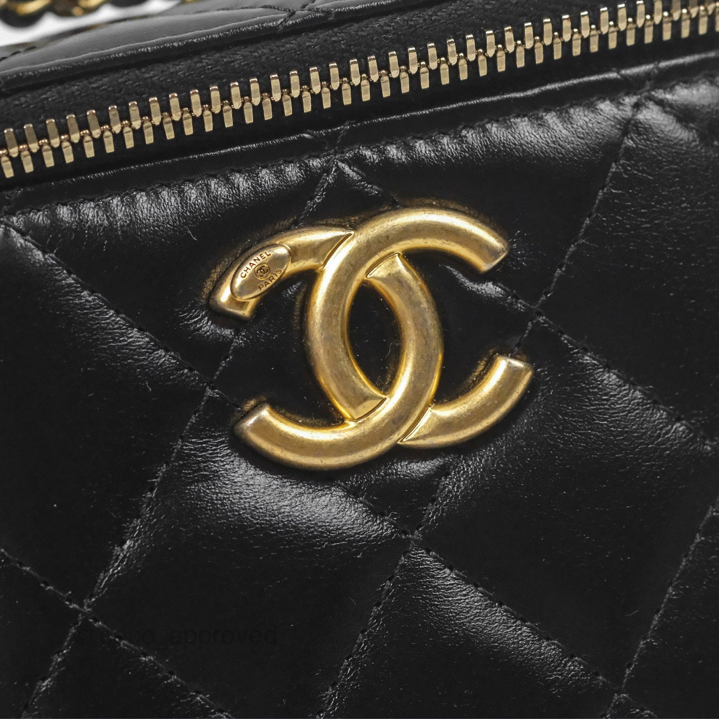 Chanel Quilted Mini Perfect Fit Vanity With Chain Black Calfskin Aged Gold Hardware 21A
