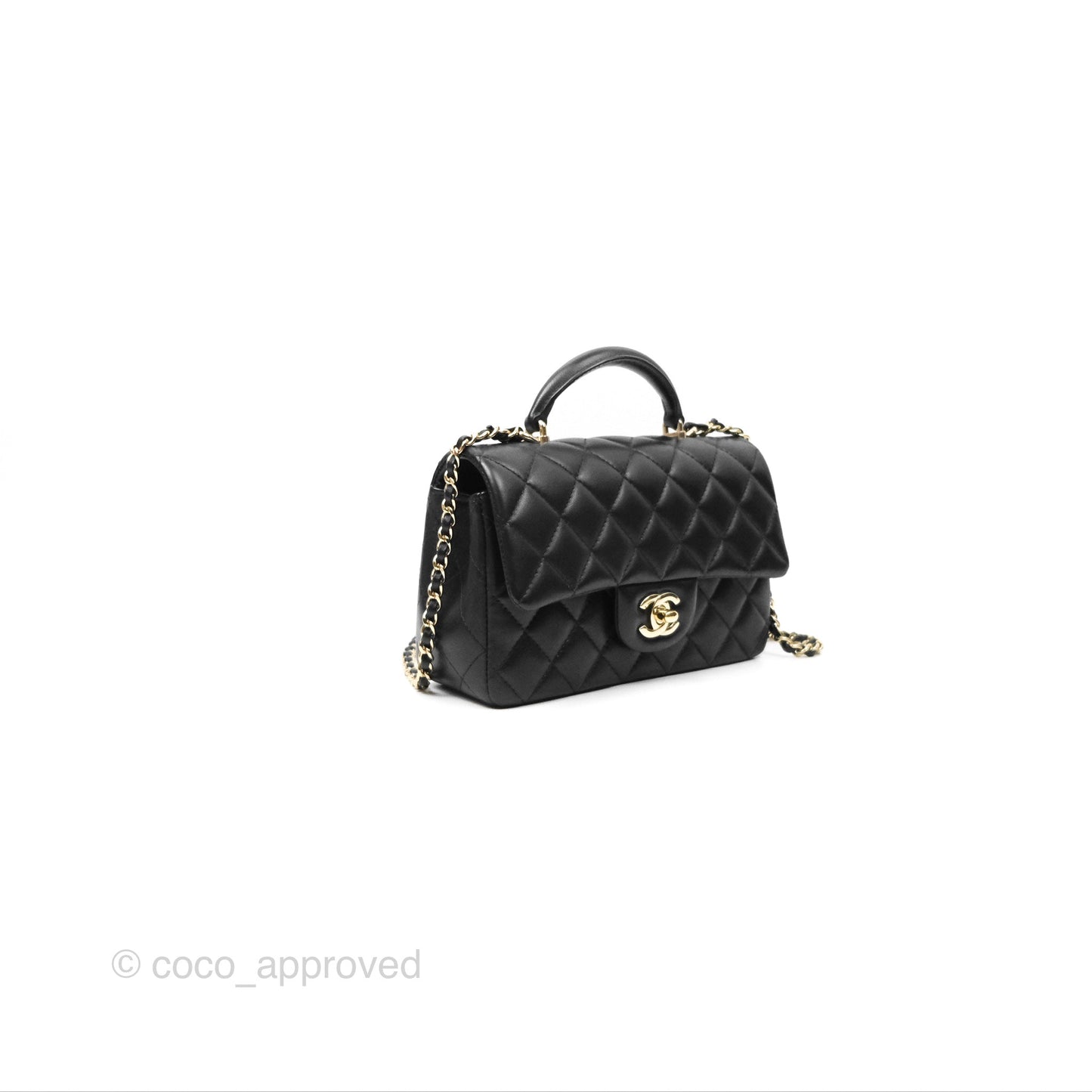 Chanel Top Handle Mini Rectangular Flap Bag Black Lambskin Gold Hardware