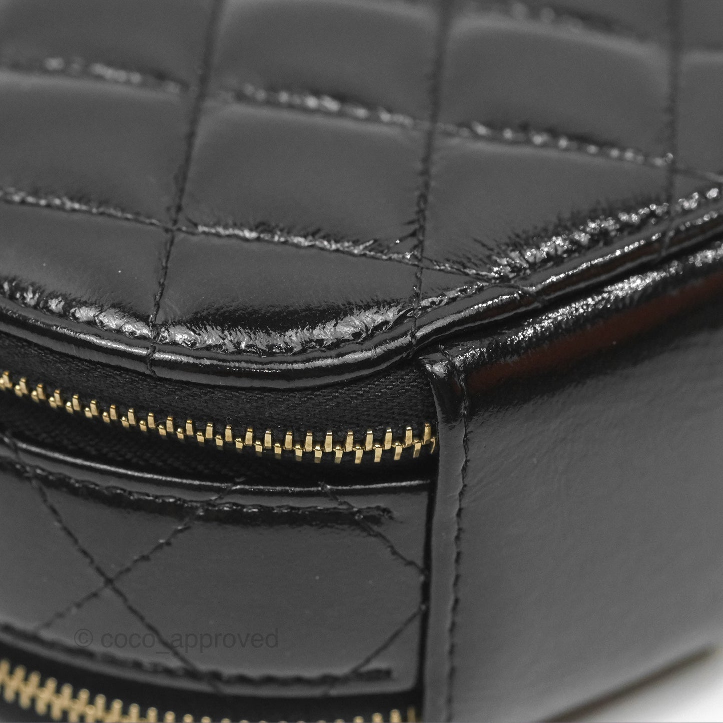 Chanel Mini Round Vanity Bag Handle With Care Black Glazed Lambskin 22C