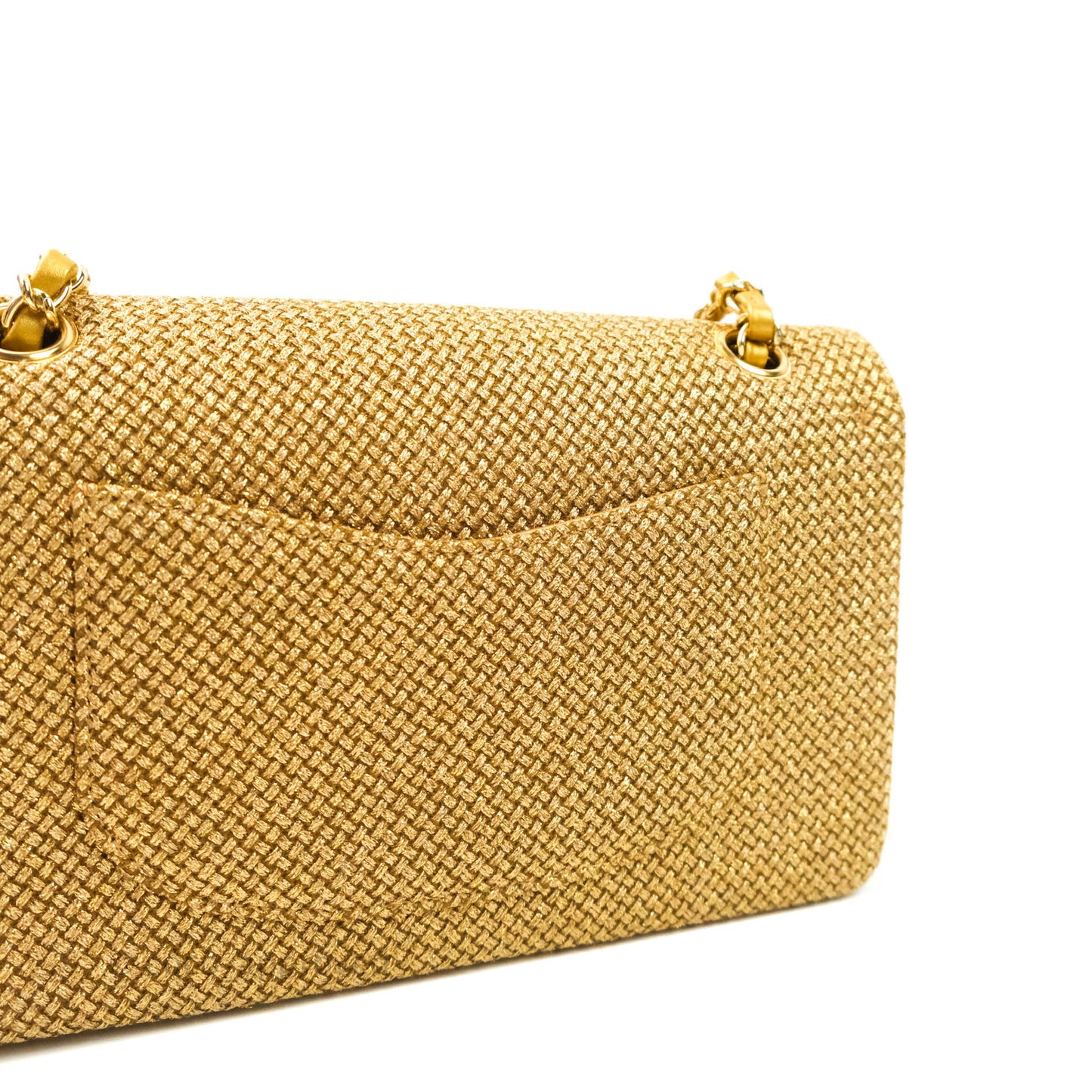 Chanel Classic M/L Medium Double Flap Gold Tweed Mirror Embellished Gold Hardware