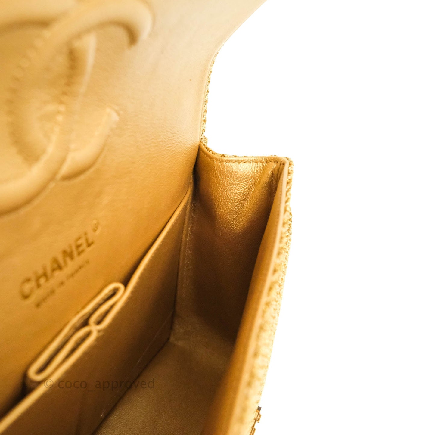 Chanel Classic M/L Medium Double Flap Gold Tweed Mirror Embellished Gold Hardware
