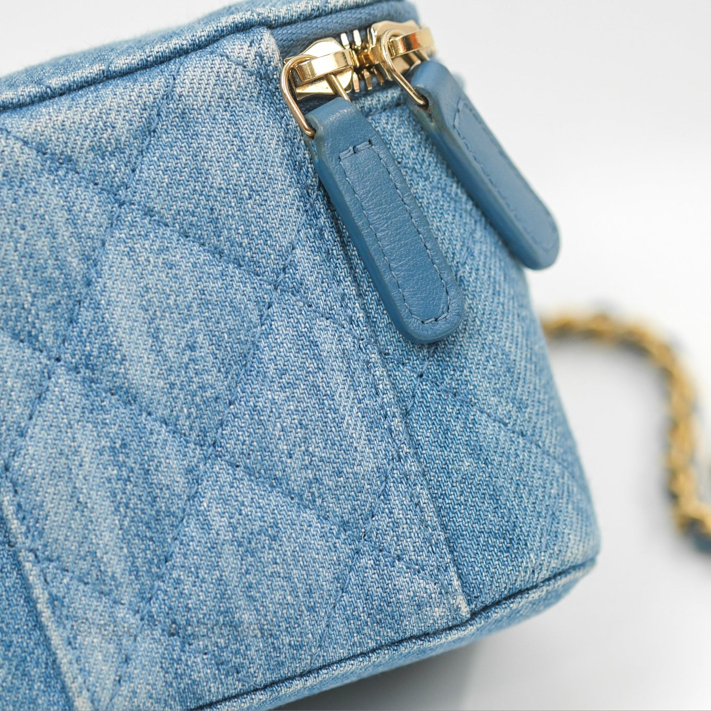 Chanel Mini Pearl Crush Vanity With Chain Denim Aged Gold Hardware