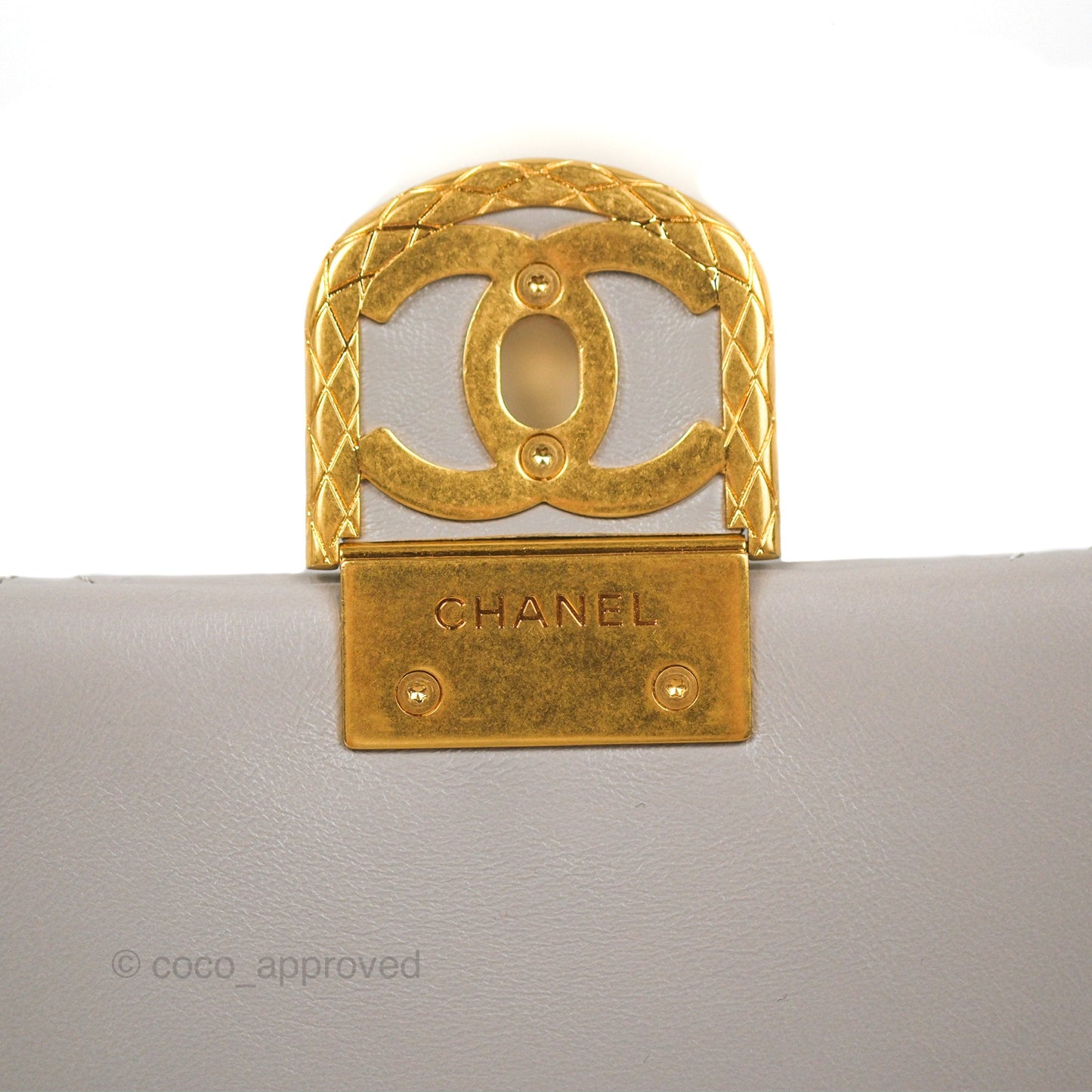 Chanel Flap Bag Grey Clair Lambskin Aged Gold Hardware 22B