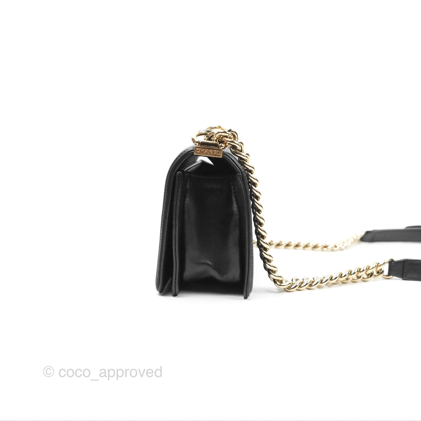 Chanel Chevron Small Boy Black Calfskin Gold Hardware
