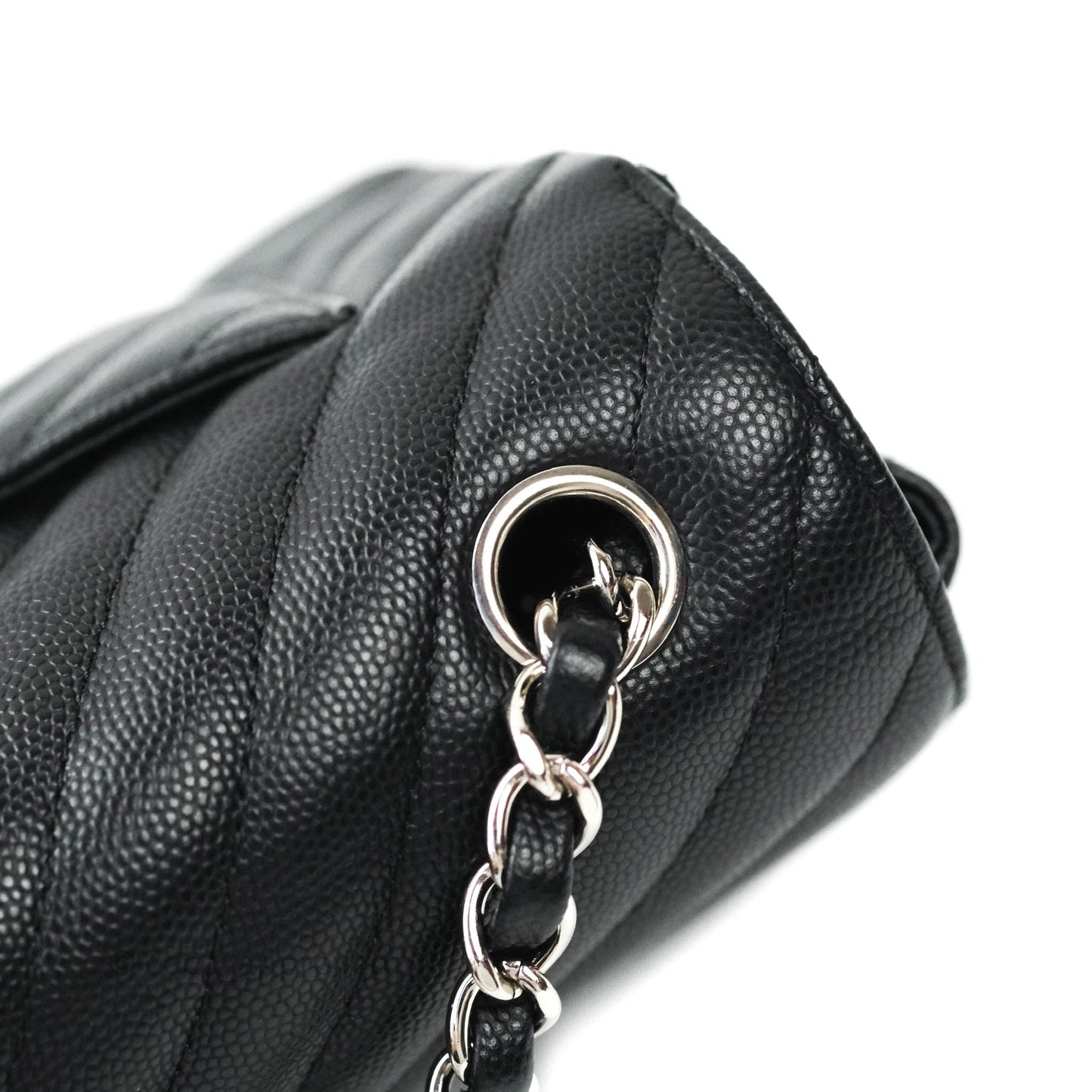 Chanel Mini Rectangular Chevron Caviar Black Silver Hardware
