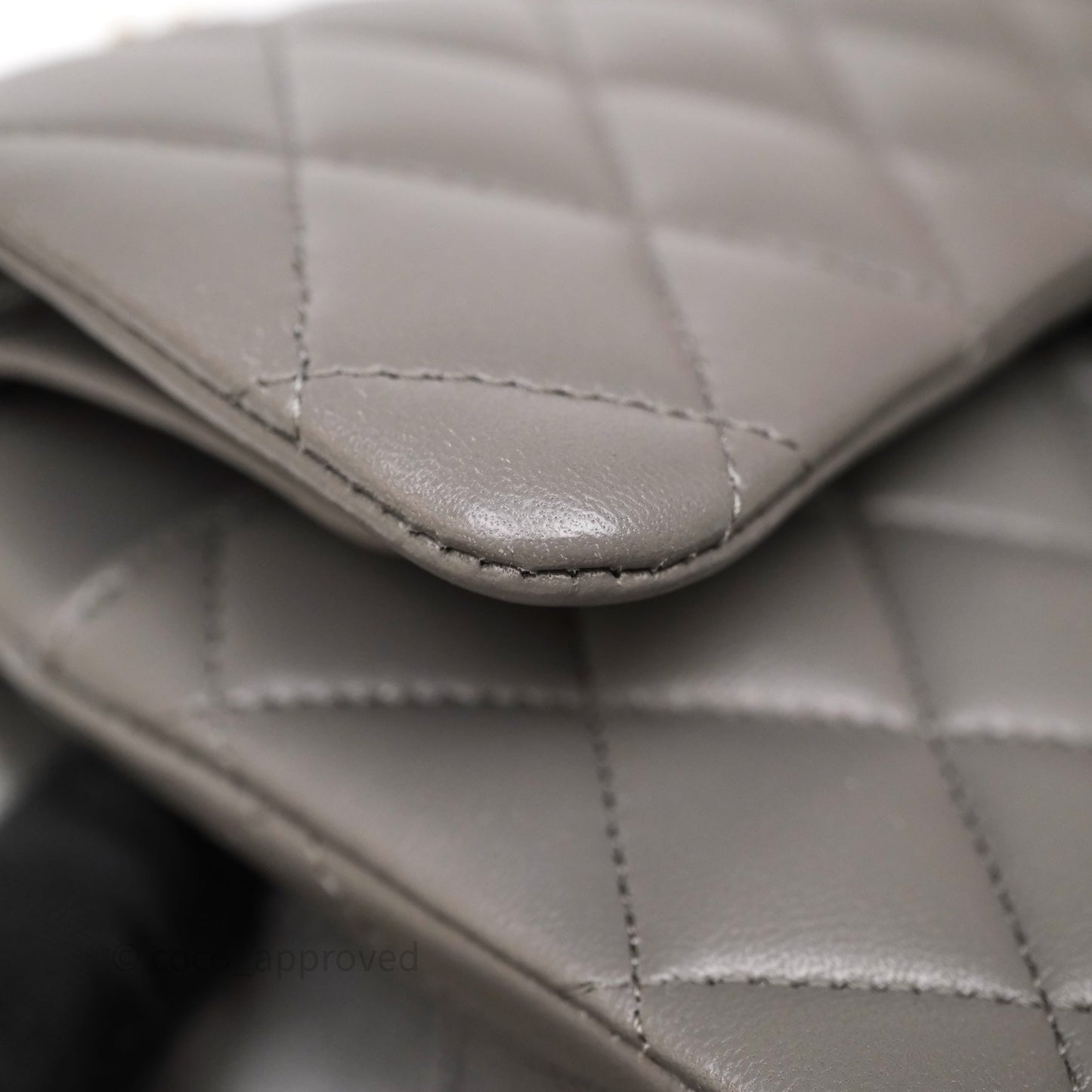 Chanel Small Quilted Classic Flap Grey Lambskin Light Gold Hardware