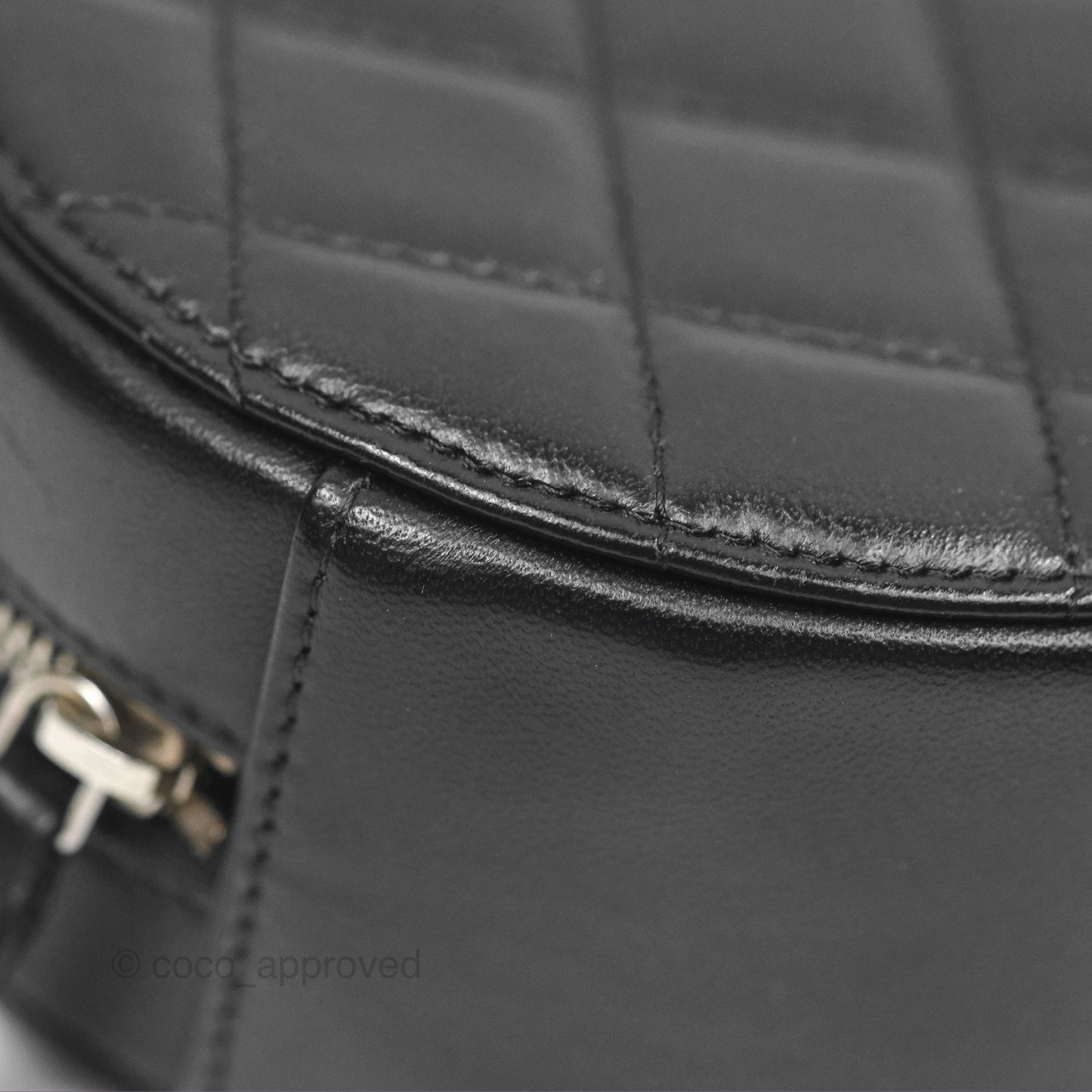 Chanel Classic Quilted Round Clutch With Chain Black Lambskin Silver Hardware