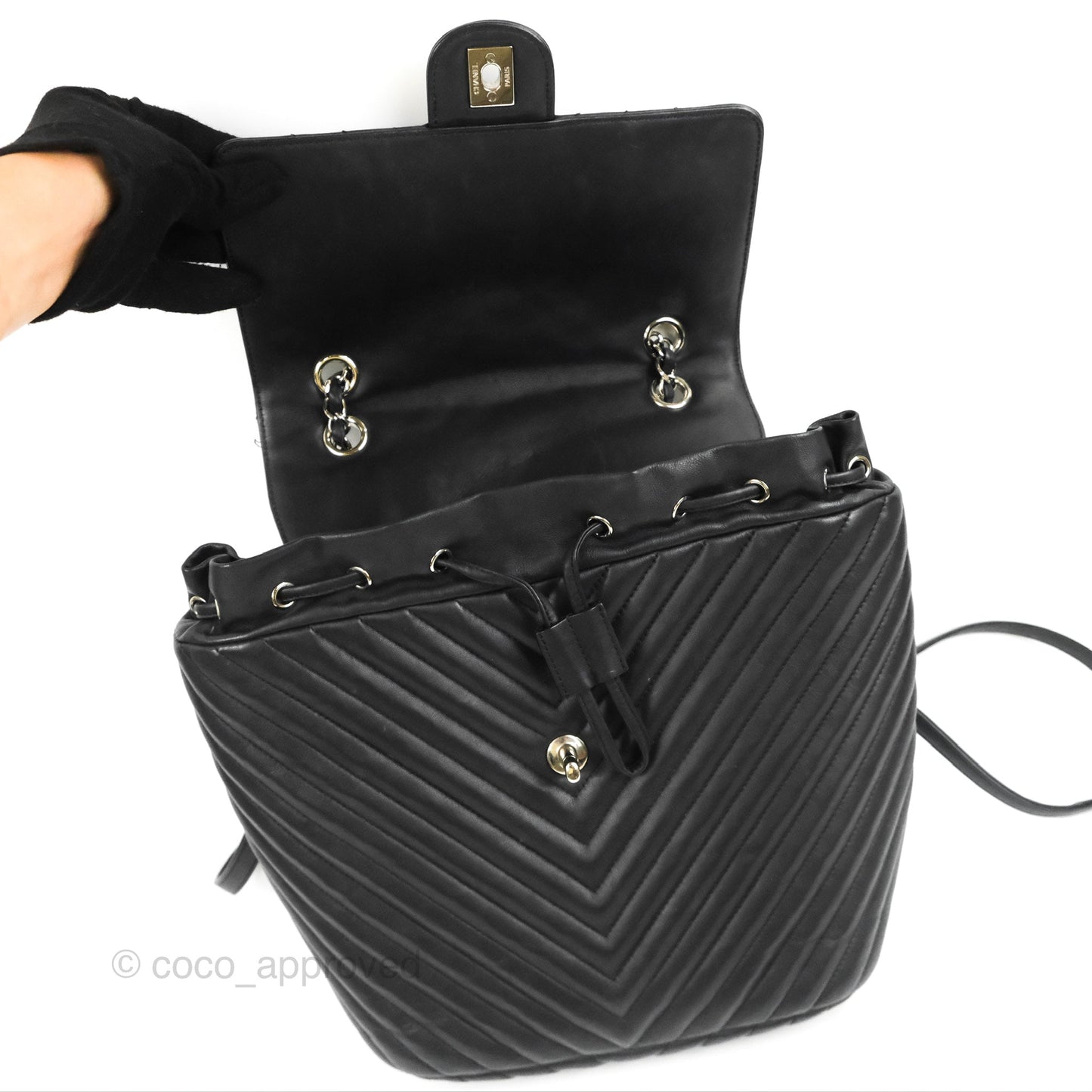Chanel Medium Chevron Urban Spirit Backpack Black Calfskin Silver Hardware