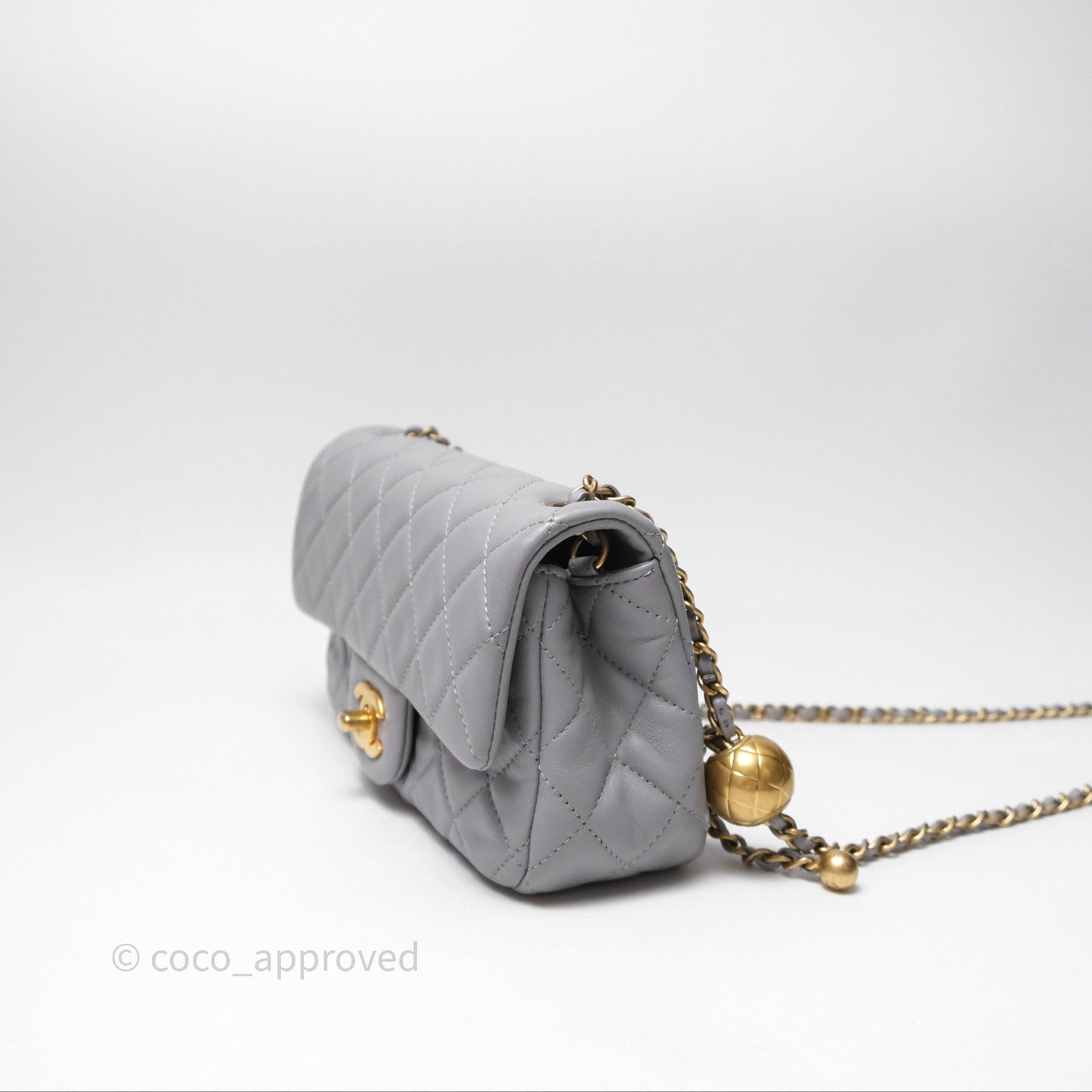 Chanel Pearl Crush Mini Rectangular Quilted Grey Lambskin Aged Gold Hardware