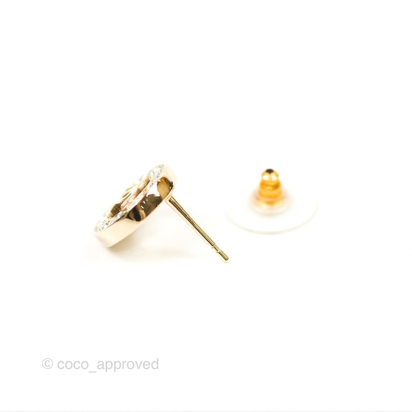 Chanel Crystal CC Round Earrings Gold Tone 20B