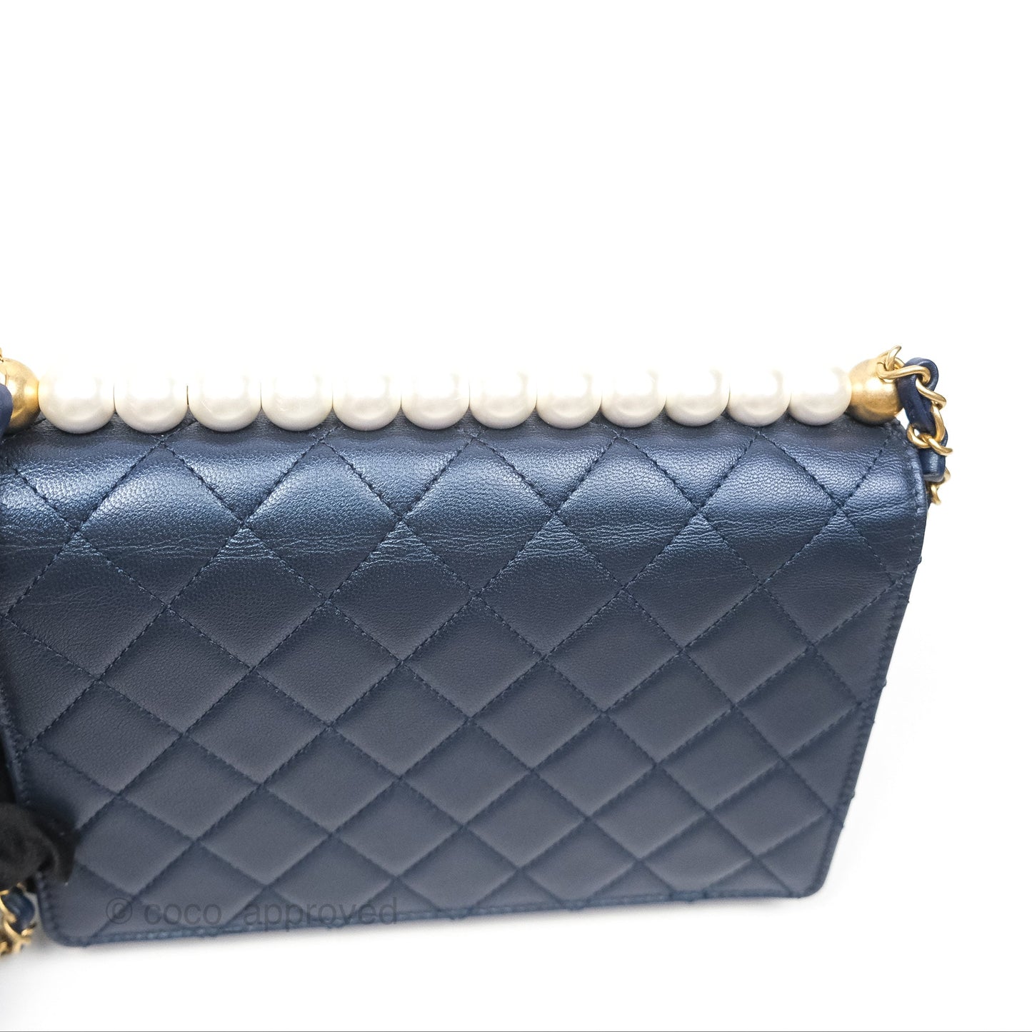 Chanel Small Quilted Chic Pearls Flap Iridescent Navy Goatskin Aged Gold Hardware