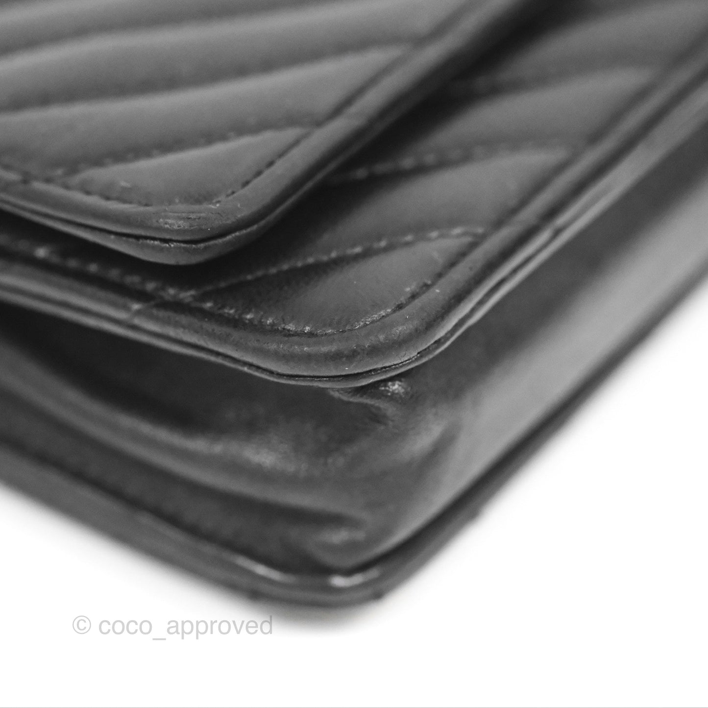 Chanel Classic Chevron Wallet on Chain WOC Black Lambskin Silver Hardware