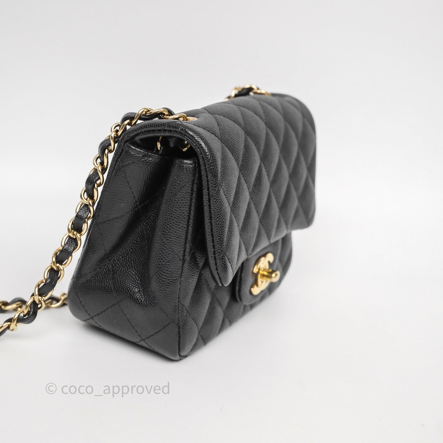 Chanel Mini Square Quilted Black Caviar Gold Hardware