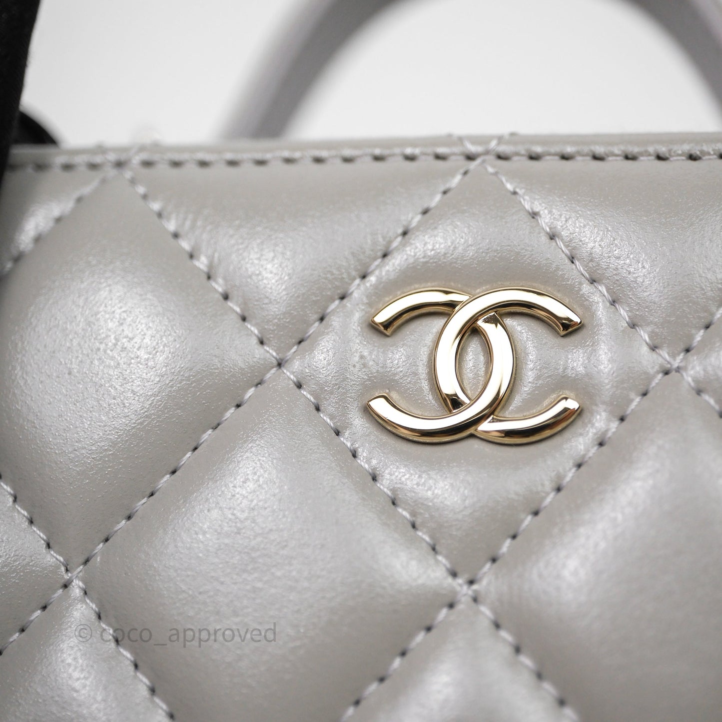 Chanel Mini Top Handle Camera Case Grey Shiny Calfskin Gold Hardware 22B