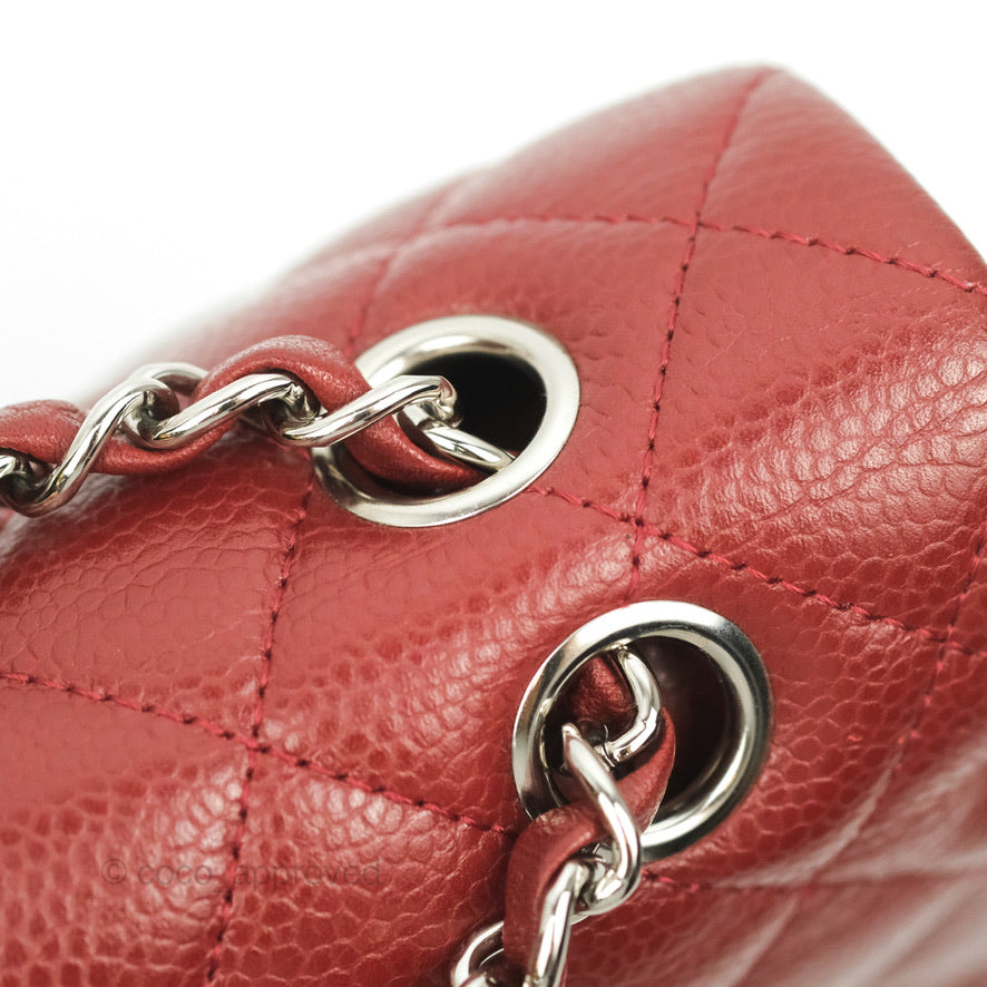 Chanel Classic M/L Medium Double Flap Dark Red Caviar Silver Hardware