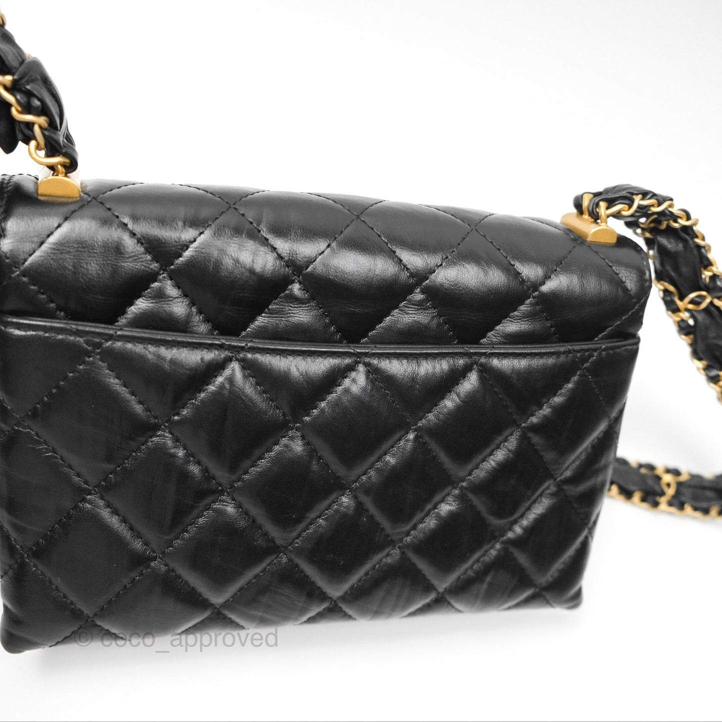Chanel Mini Flap Bag Black Aged Calfskin Aged Gold Hardware 23K