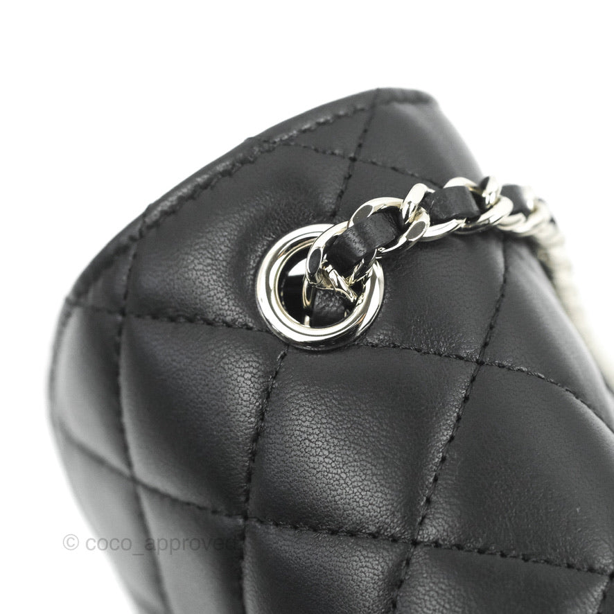 Chanel Classic Quilted Phone Holder Black Lambskin Silver Hardware