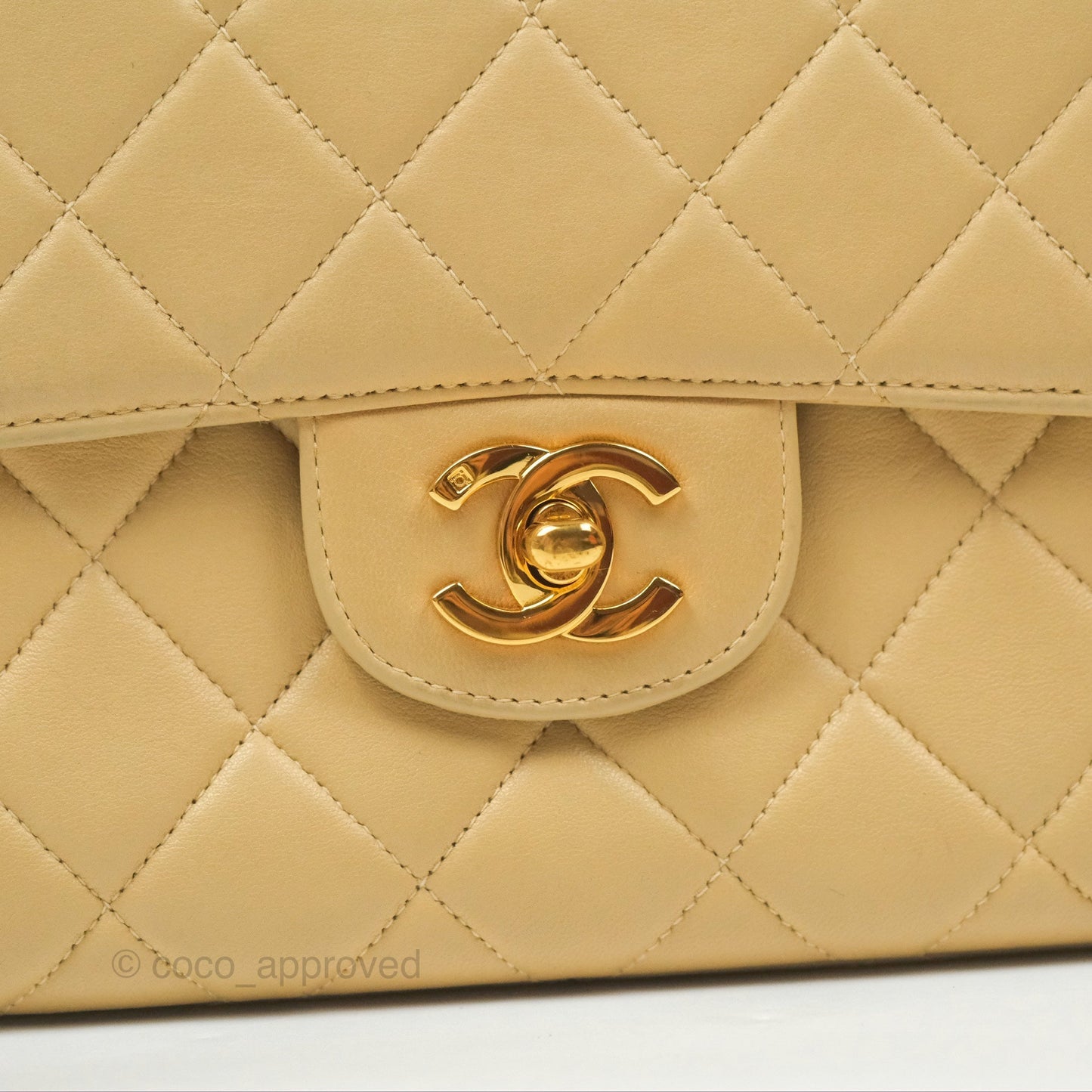 Chanel Vintage Double Sided Flap Bag Quilted Beige Lambskin Gold Hardware