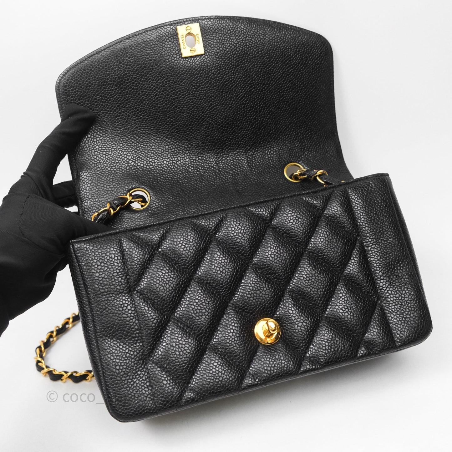 Chanel Vintage Small Classic Diana Flap Bag Black Caviar 24K Gold Hardware