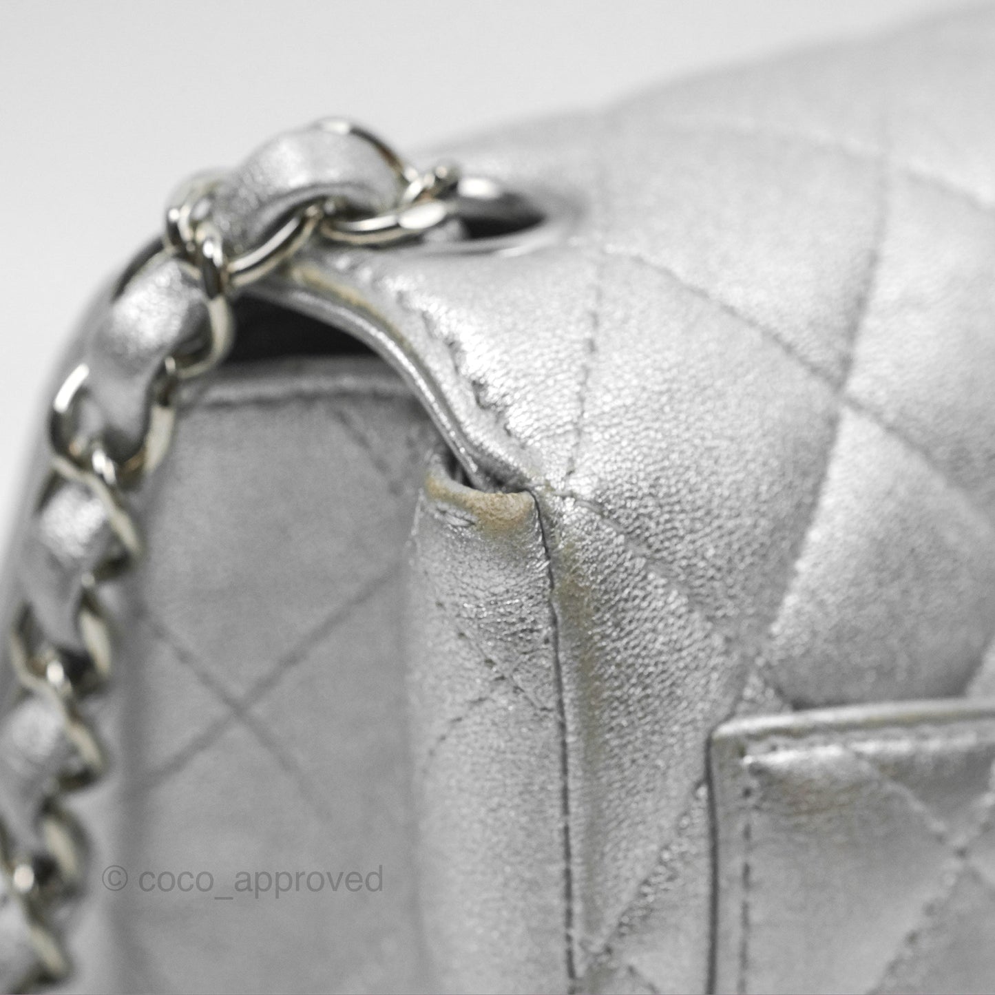 Chanel Classic Quilted Mini Square Flap Silver Lambskin Silver Hardware