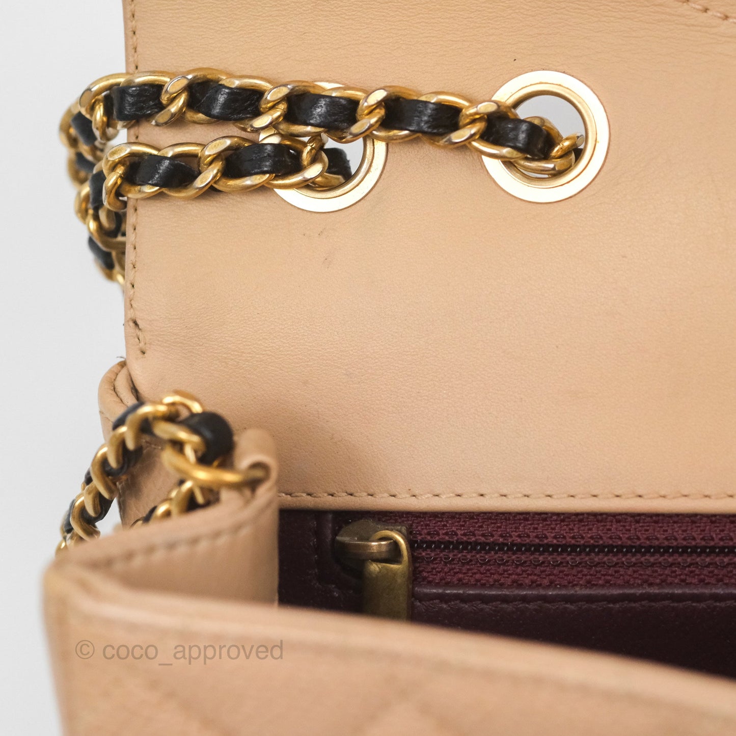 Chanel Small CC Filigree Flap Quilted Beige Black Caviar